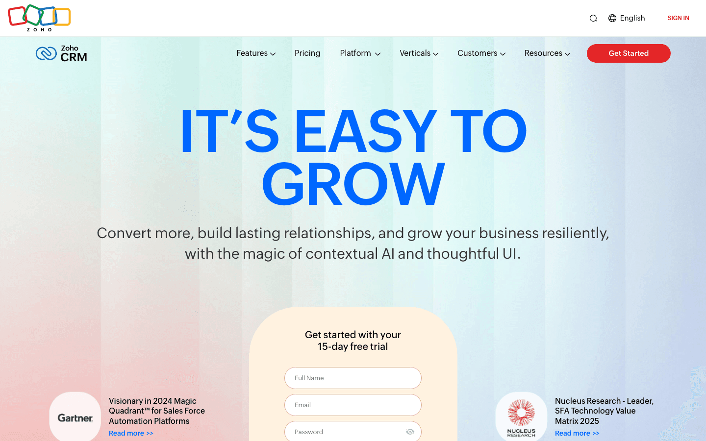 zoho homepage