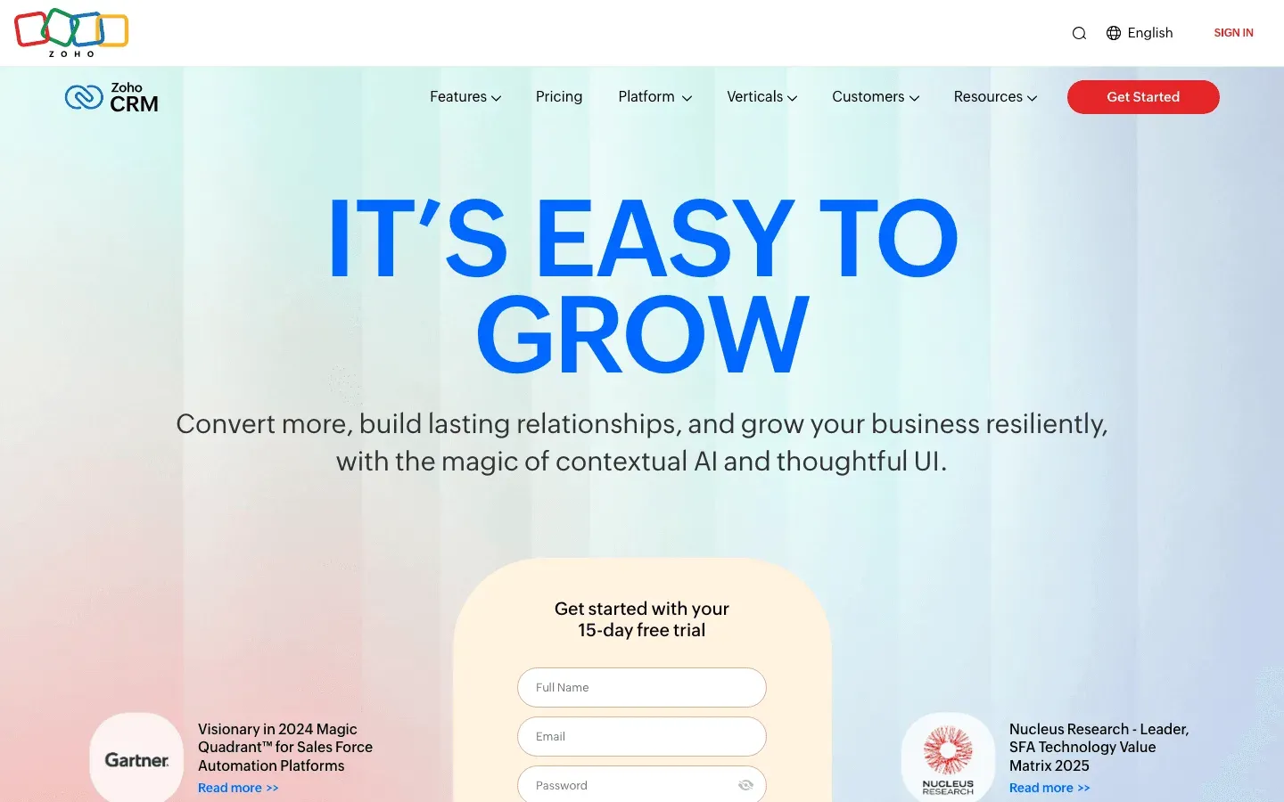 zoho homepage