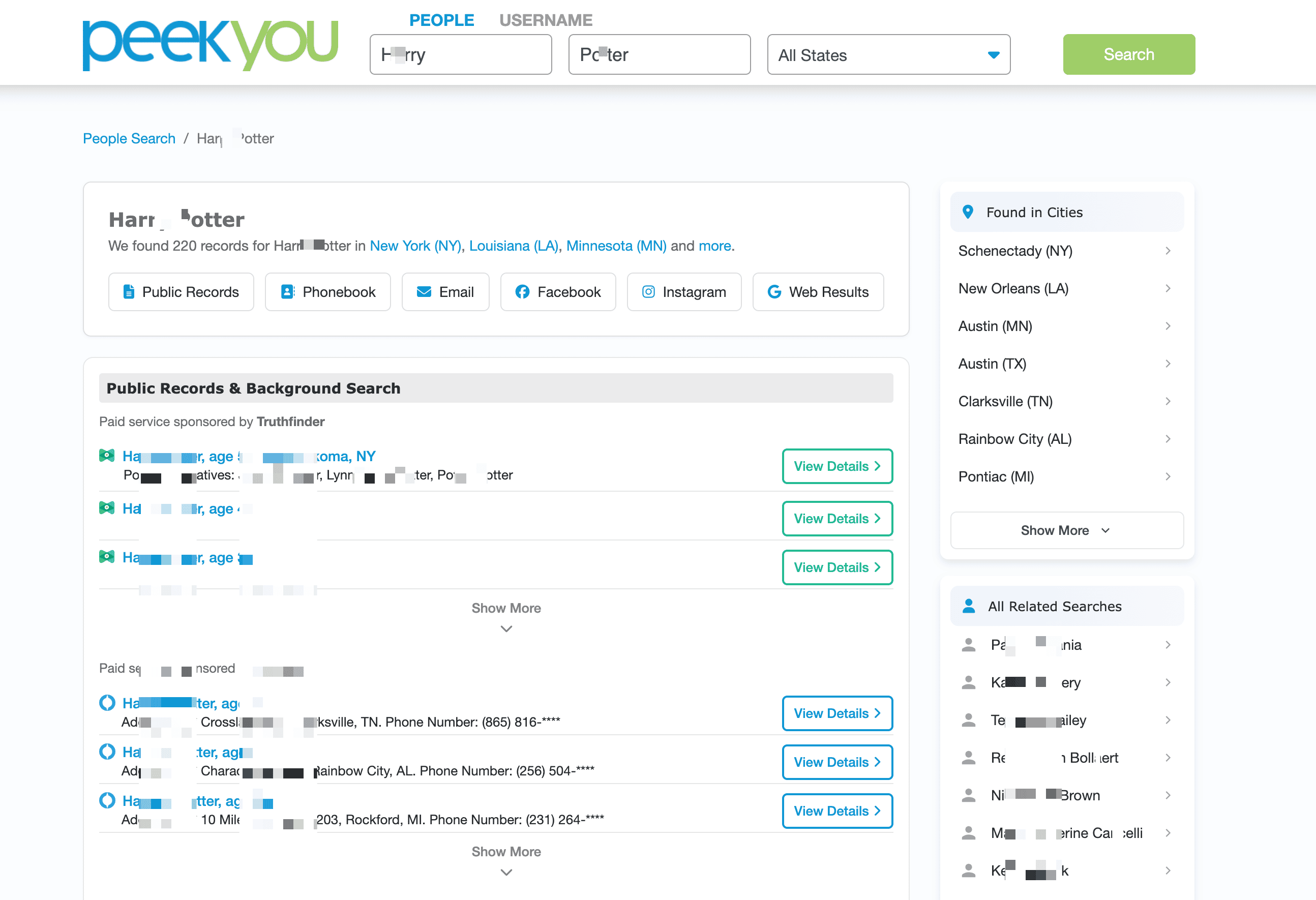 People Search Result Screenshot