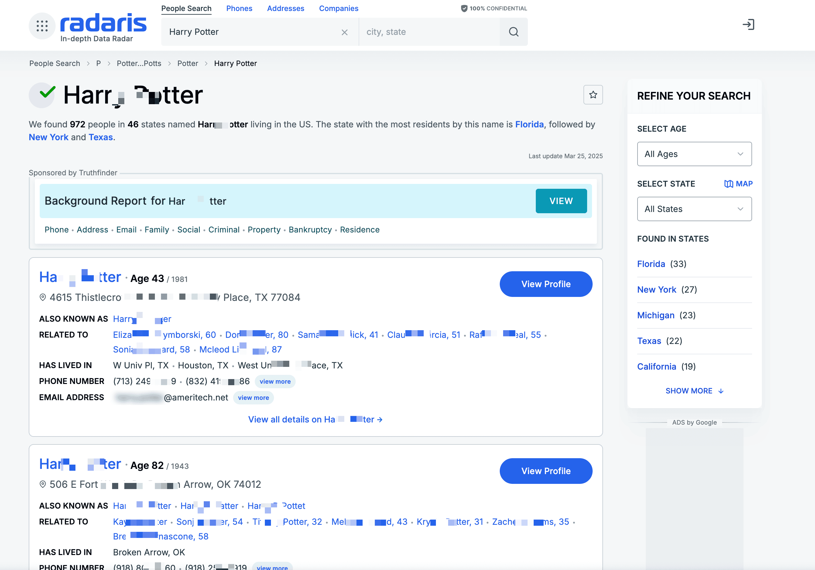 People Search Result Screenshot