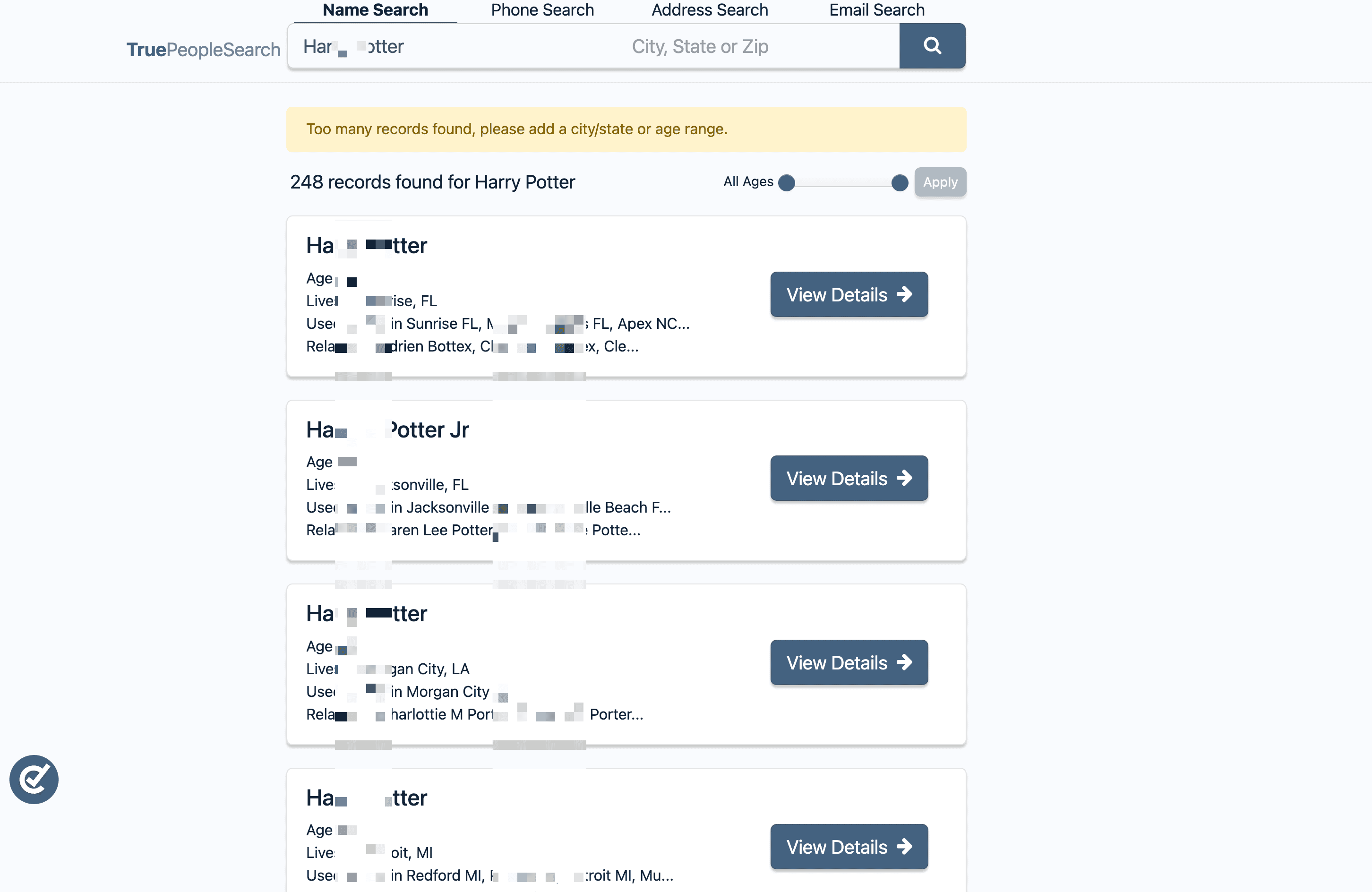 People Search Result Screenshot