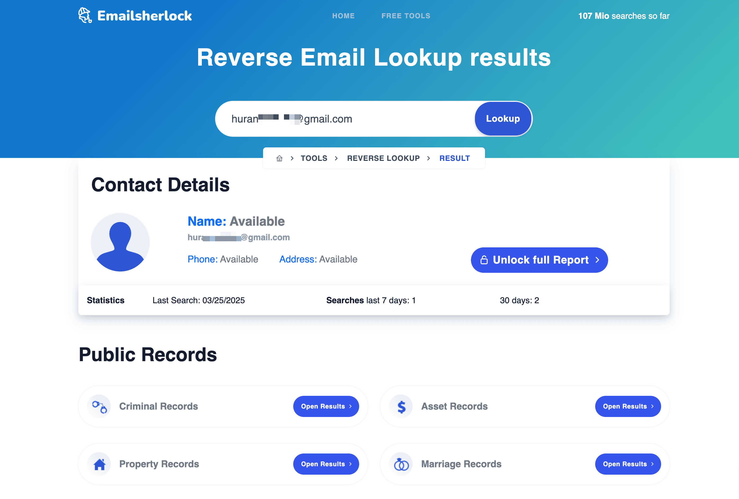 Email Search Result Screenshot