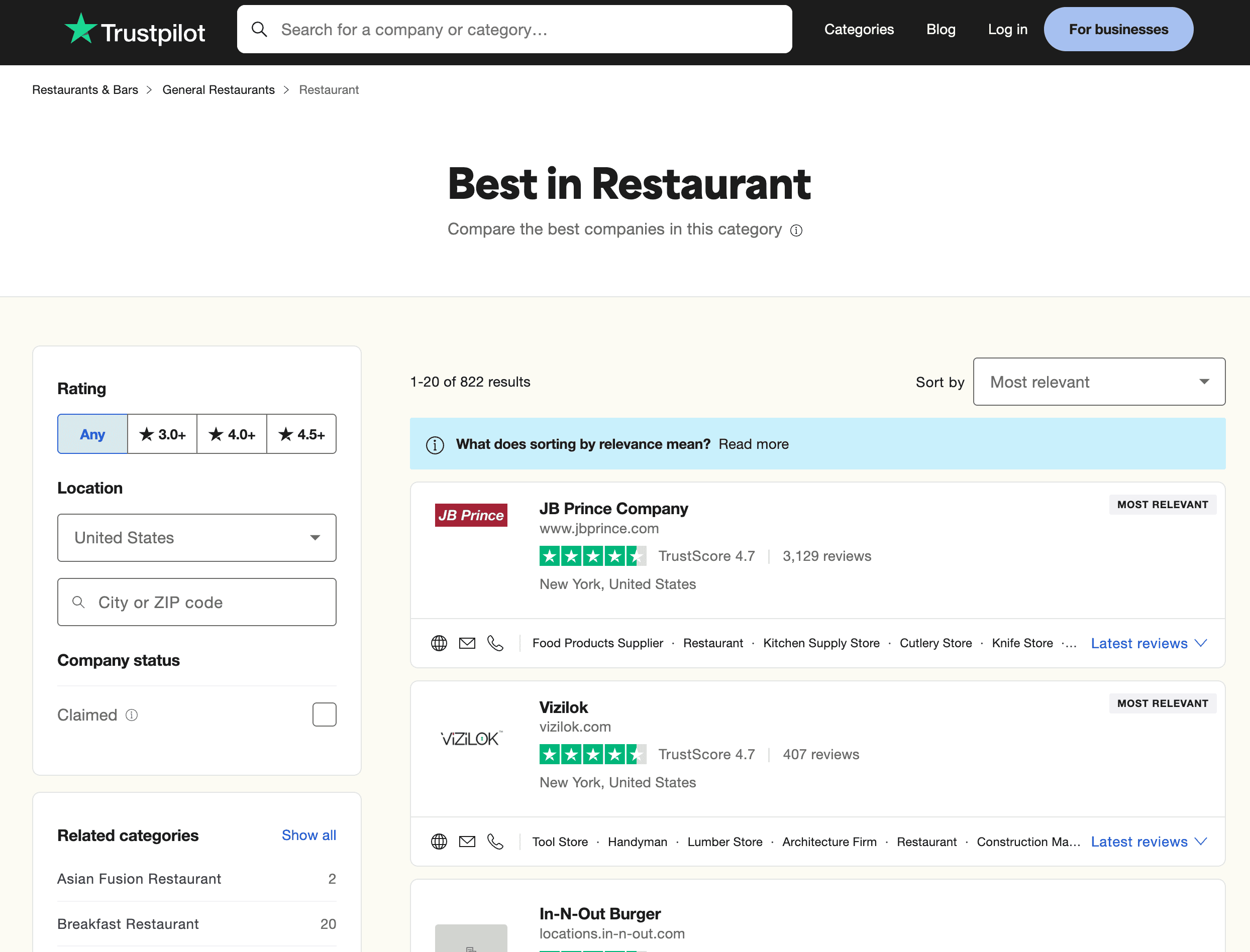 Business Search Result Screenshot
