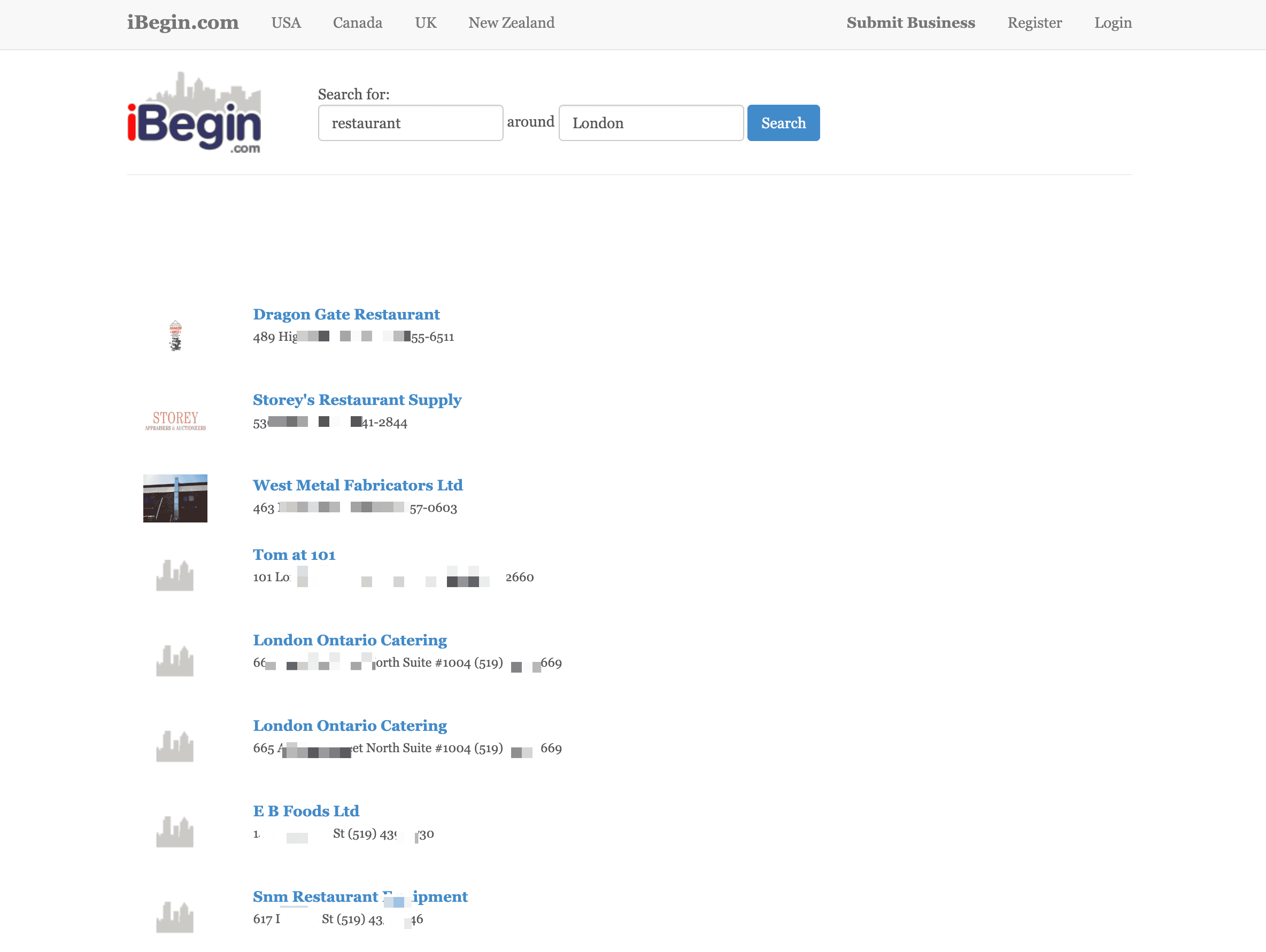 Business Search Result Screenshot