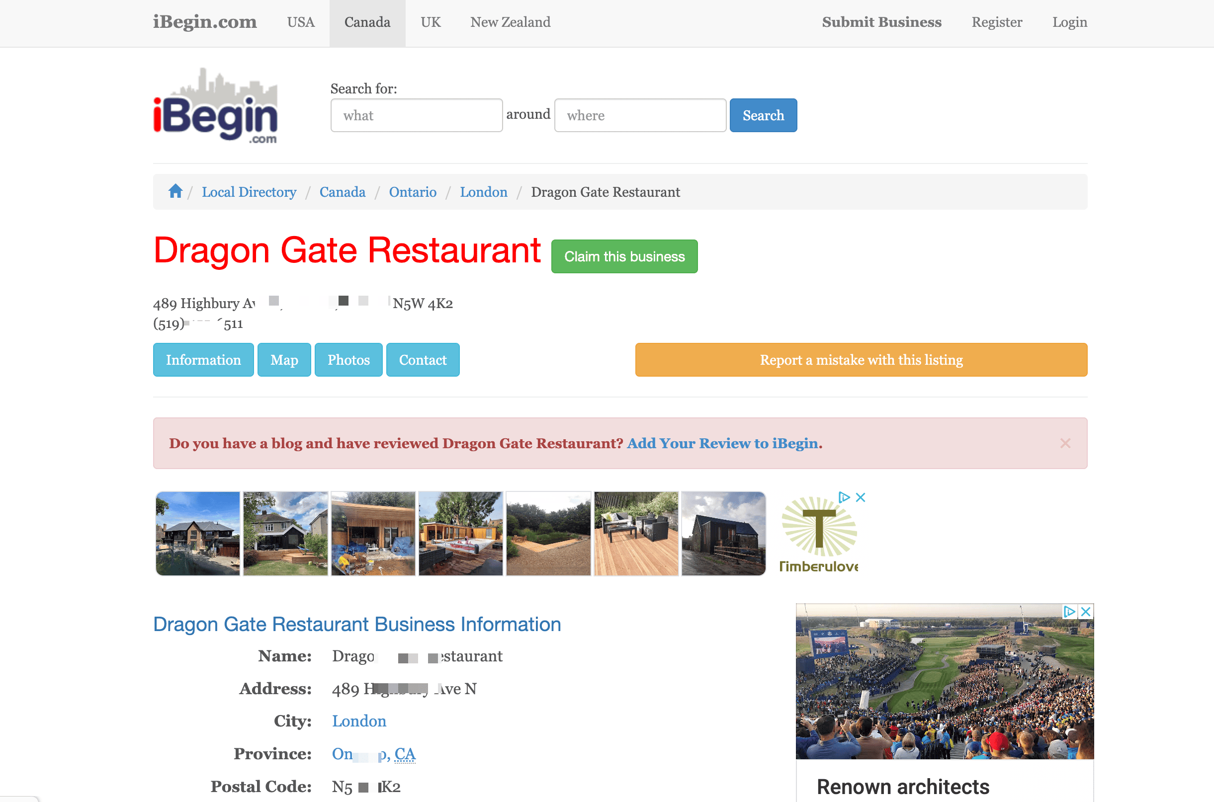 Business Details Screenshot