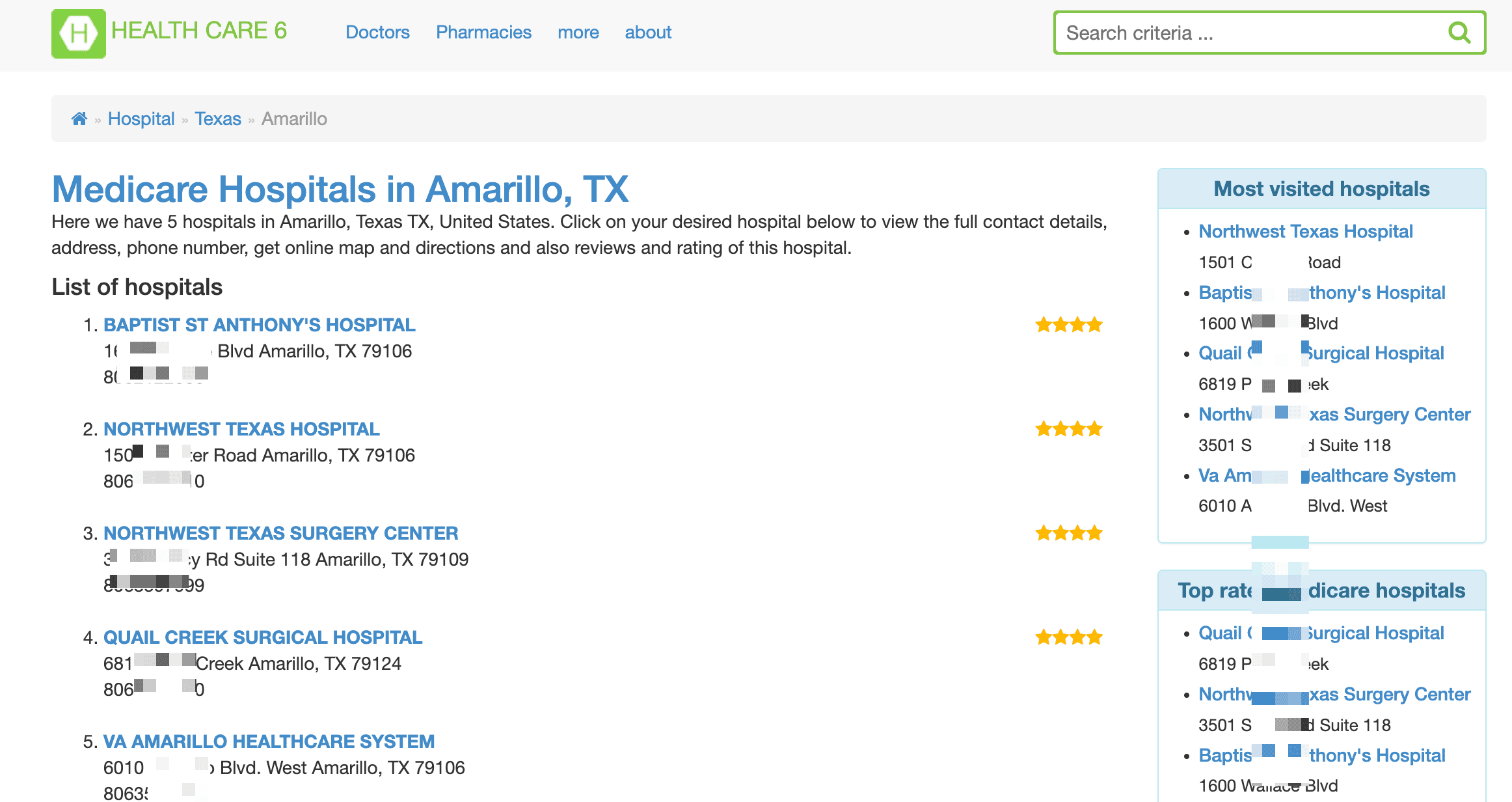 Hospital Search Result Screenshot
