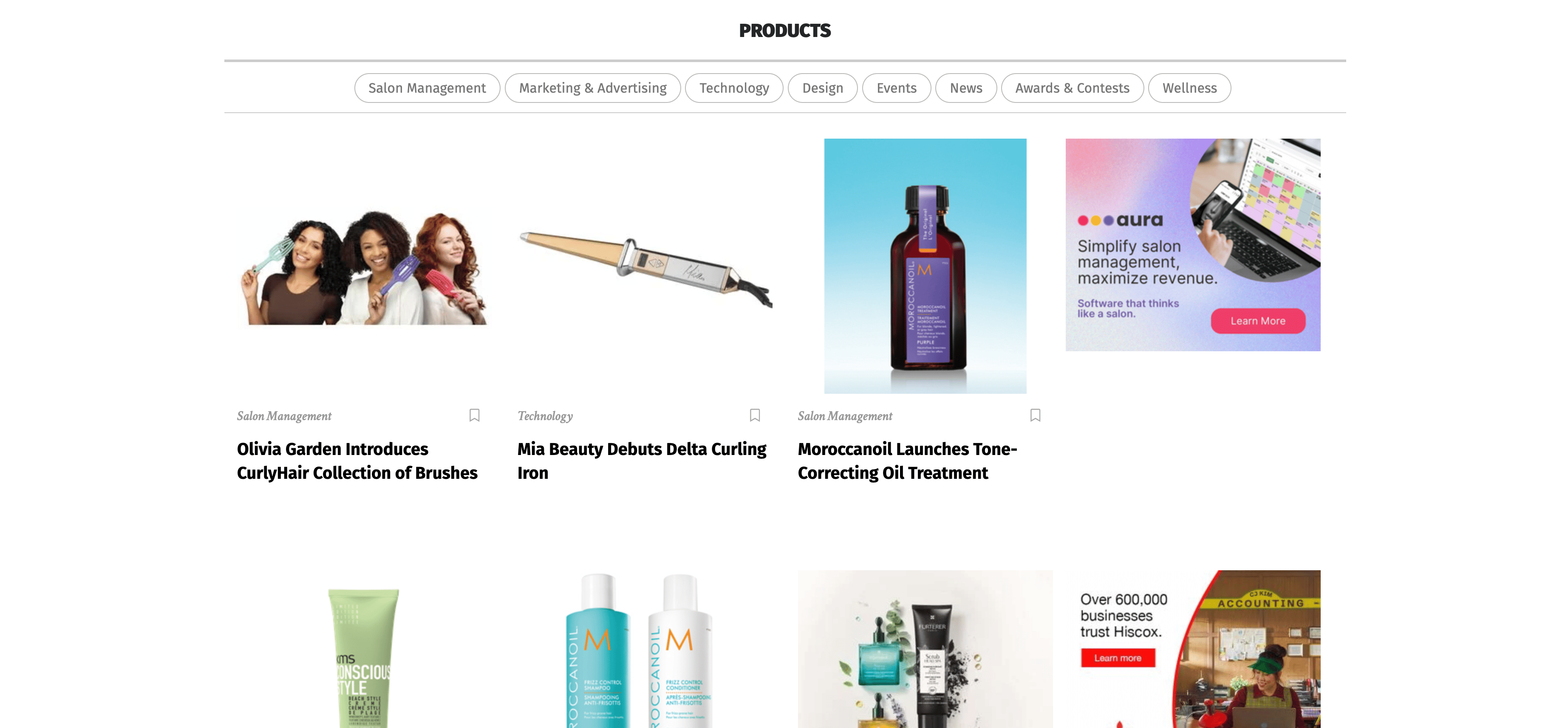 Captura de pantalla del listado de productos