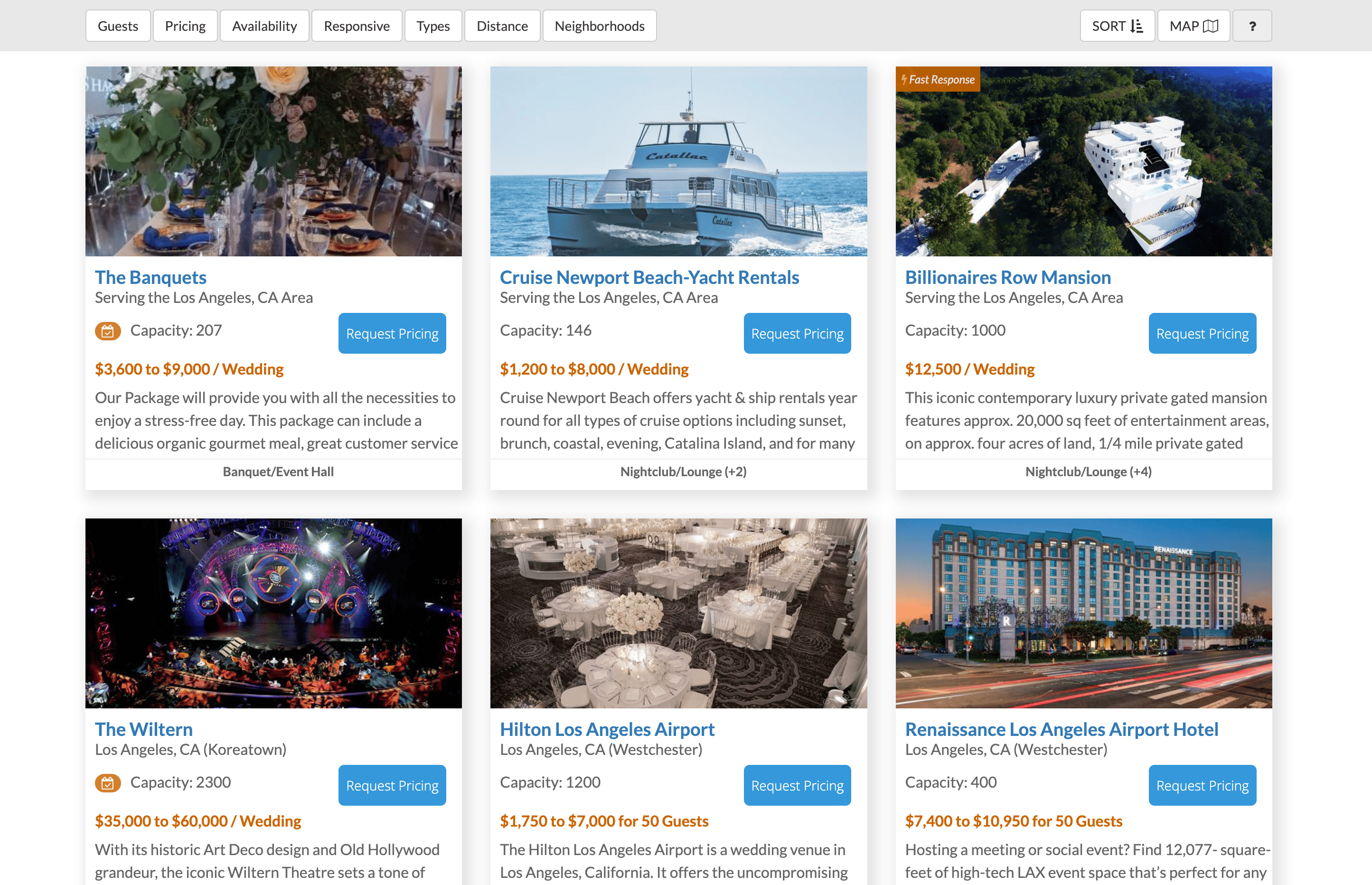 Captura de pantalla de Resultados de Búsqueda de Lugares para Eventos
