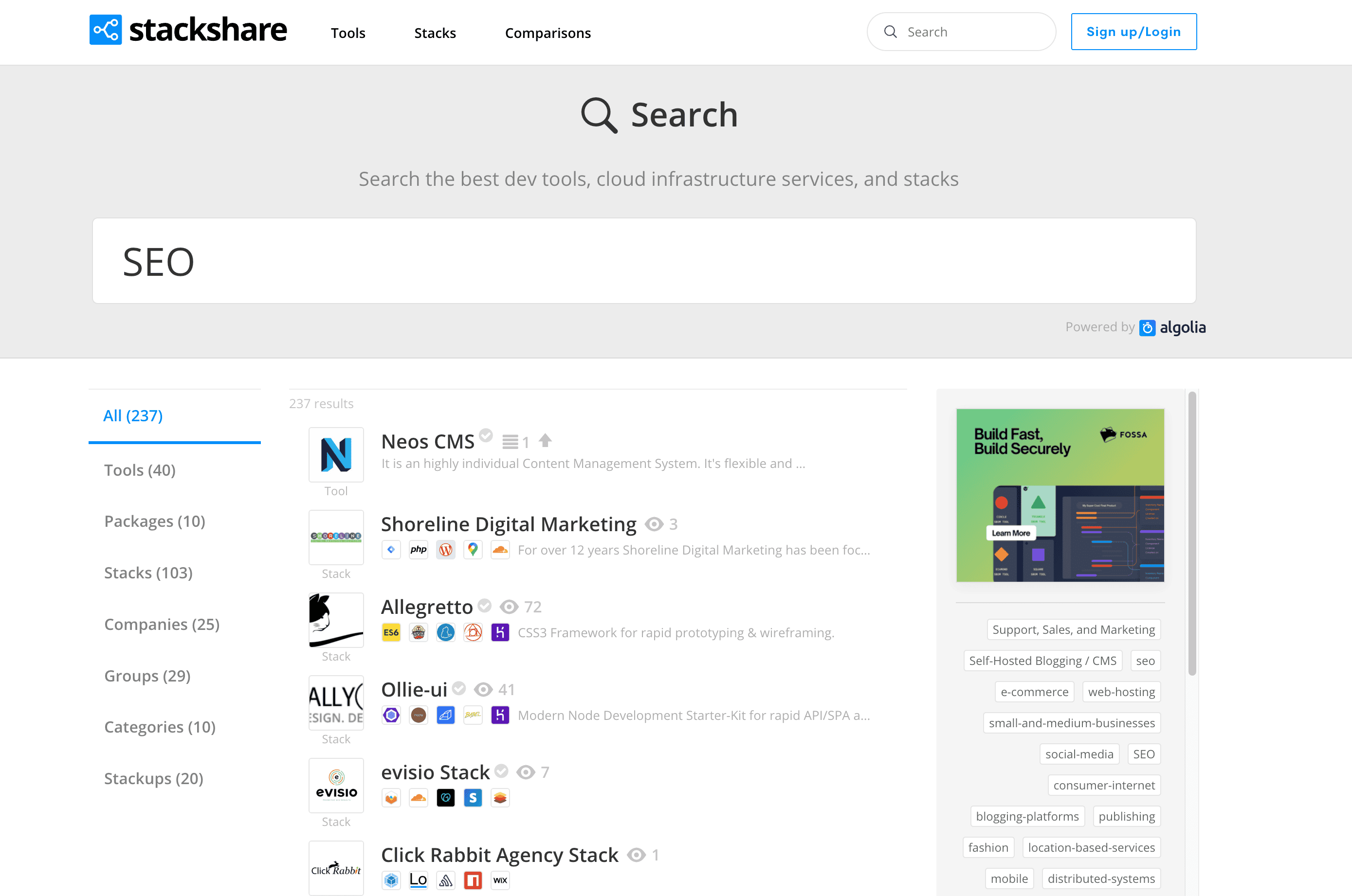 SaaS Search Result Screenshot