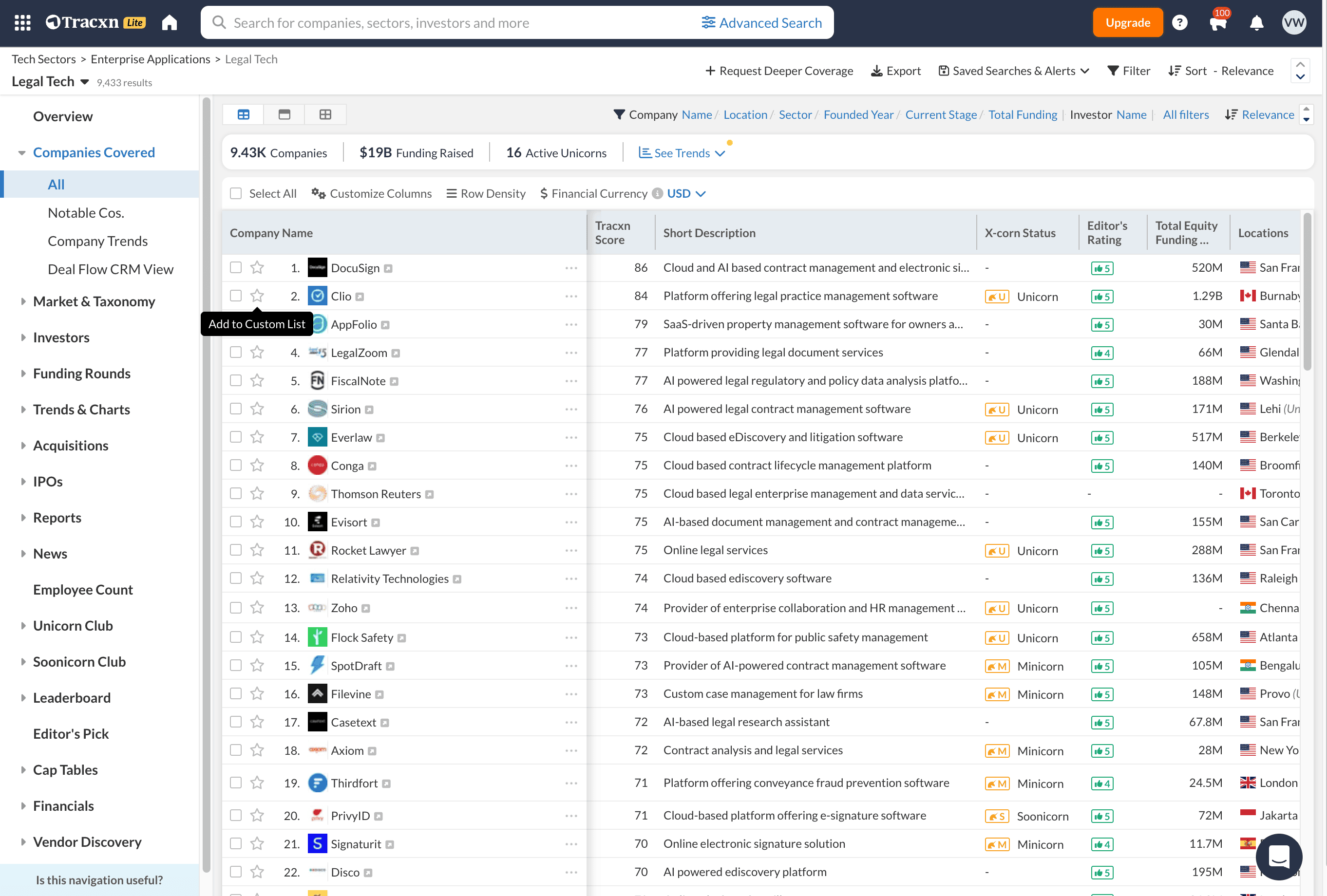 Company List Screenshot