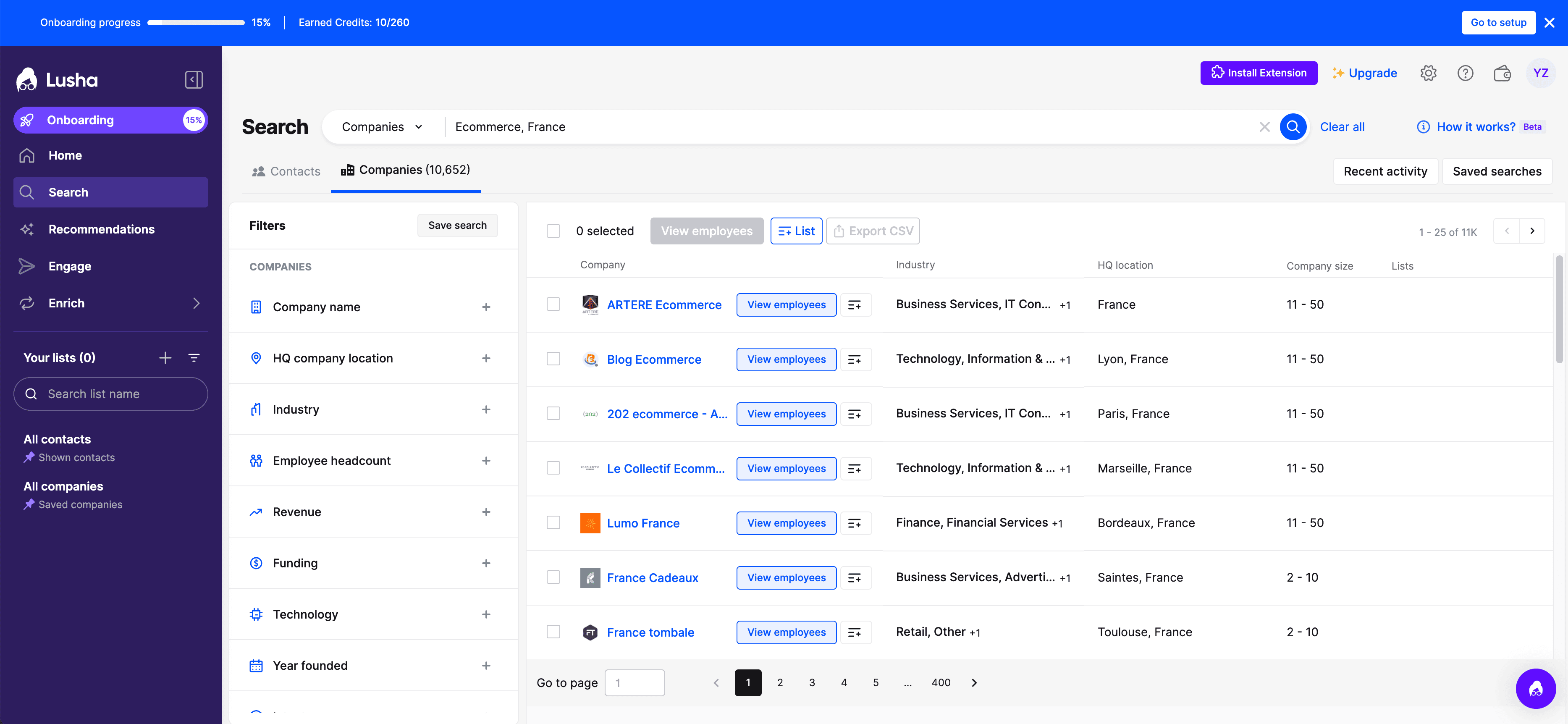Prospecting Companies Screenshot