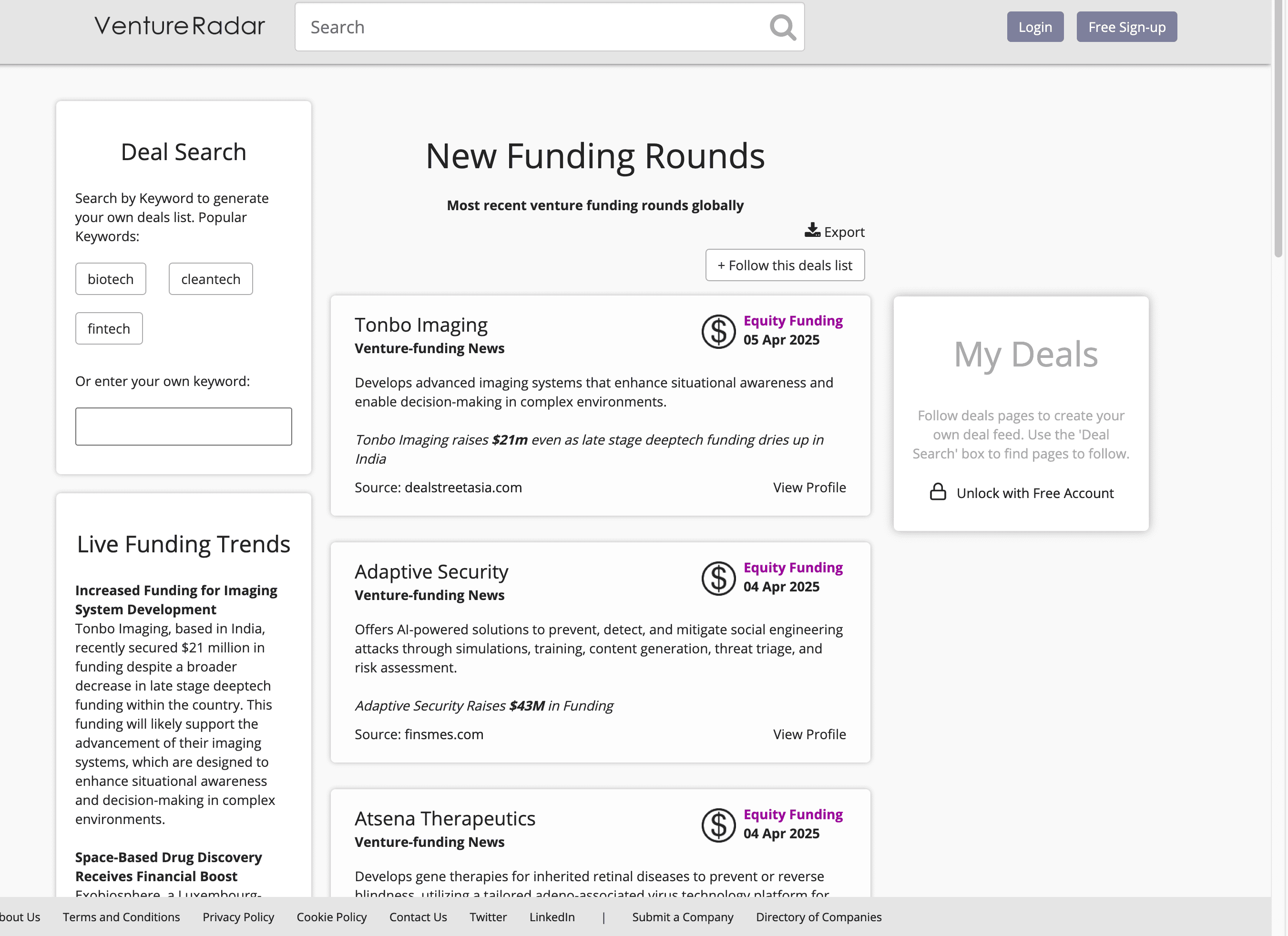 New Funding Deals Screenshot