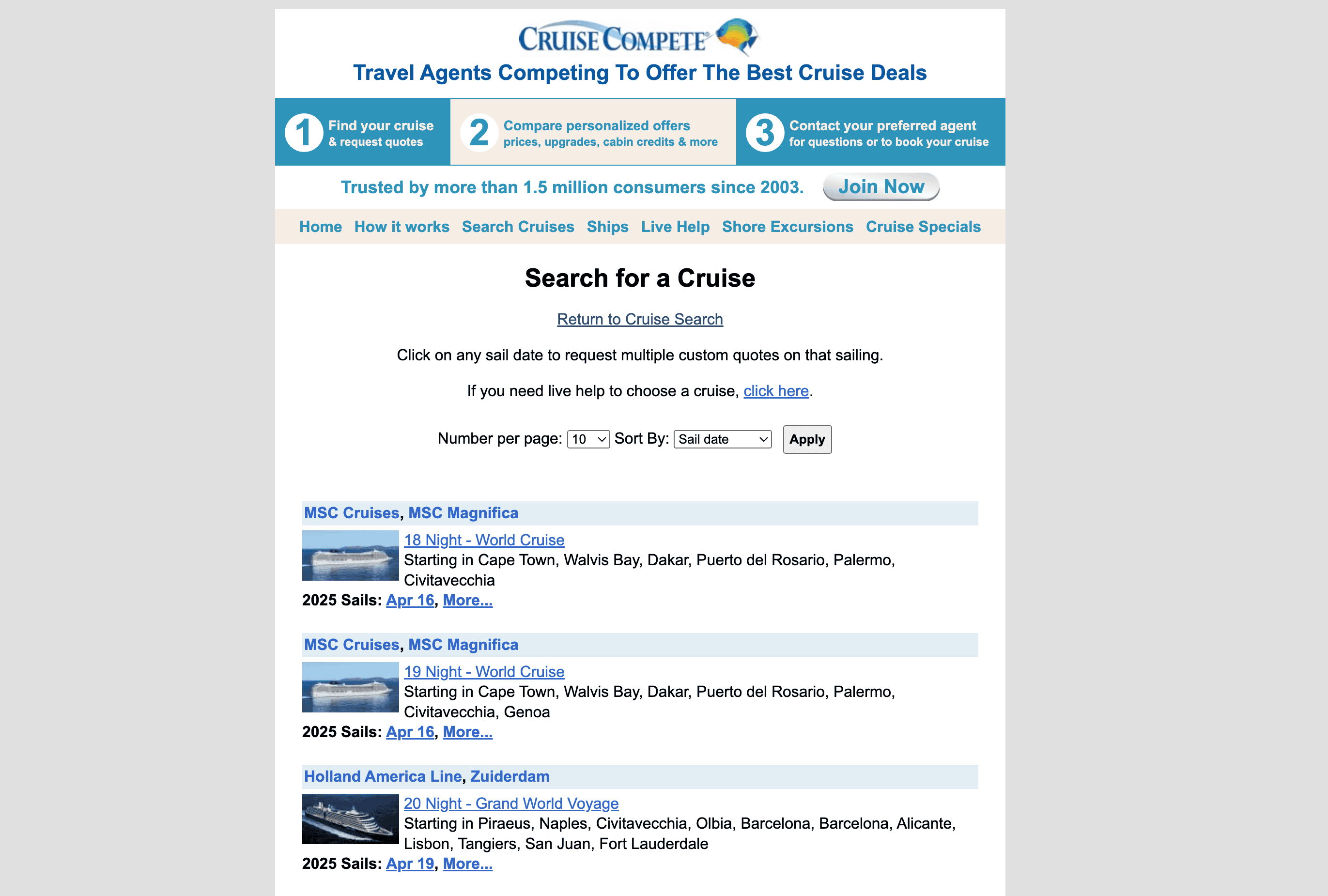 Cruise Search Result Screenshot