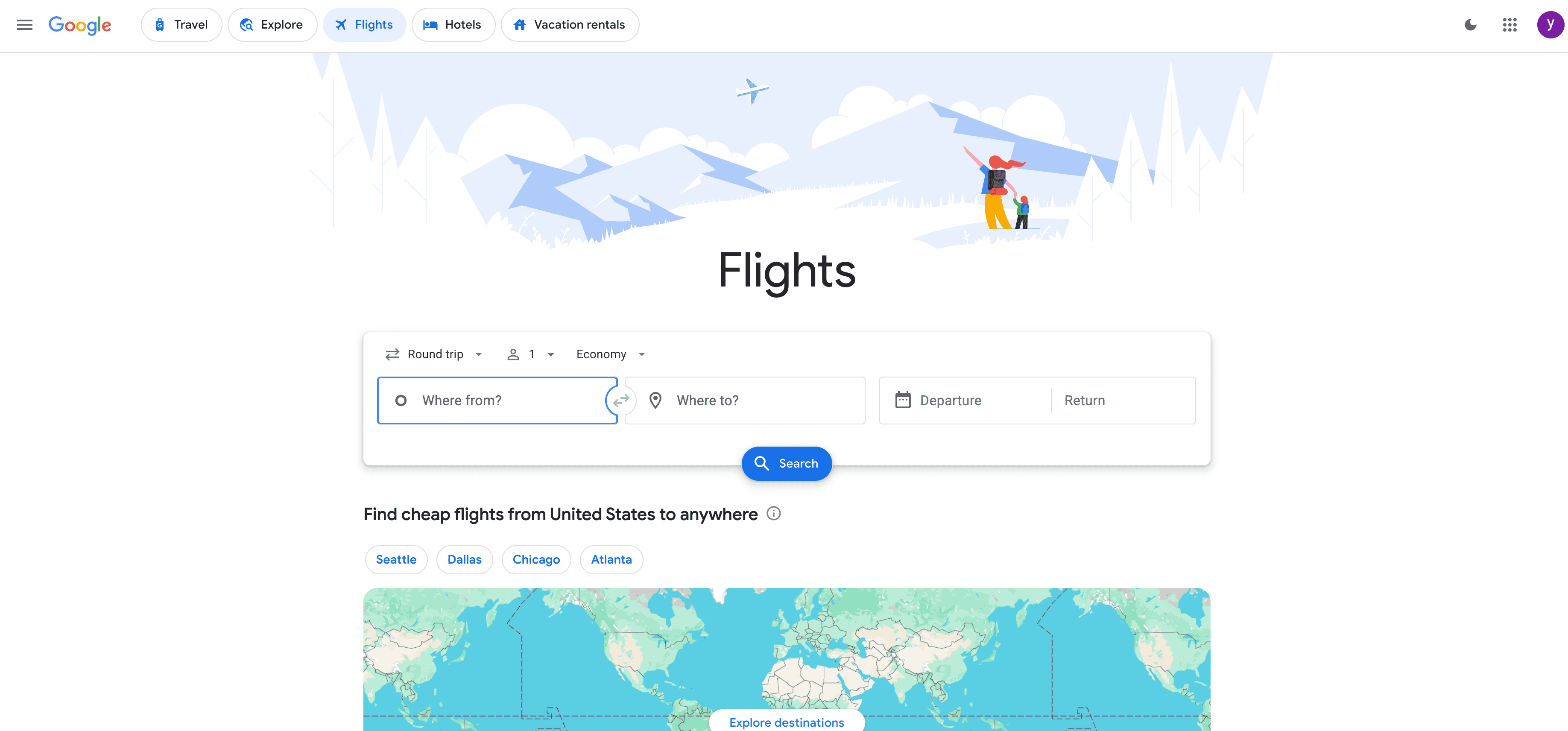 Capture d'écran de Google Flights