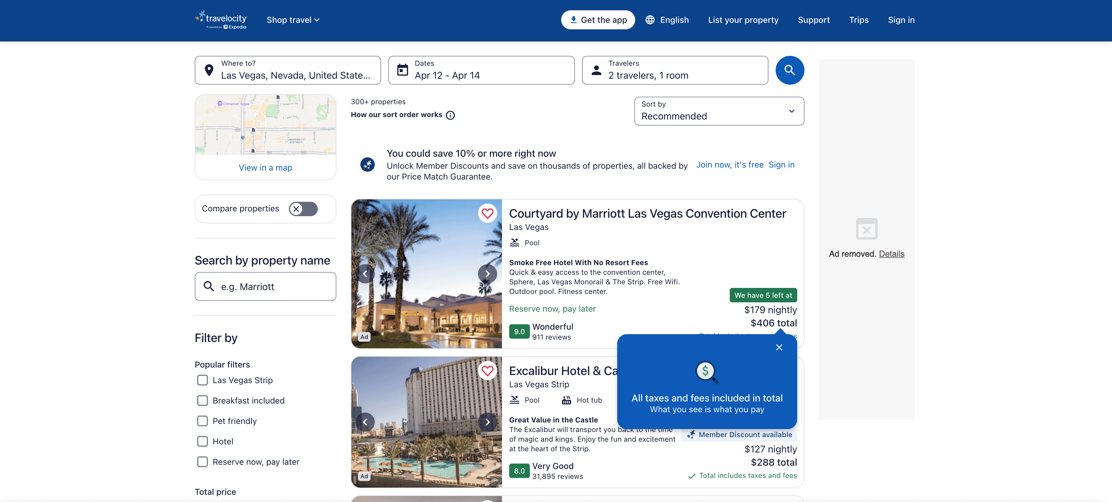 Hotel Zoekresultaten Screenshot