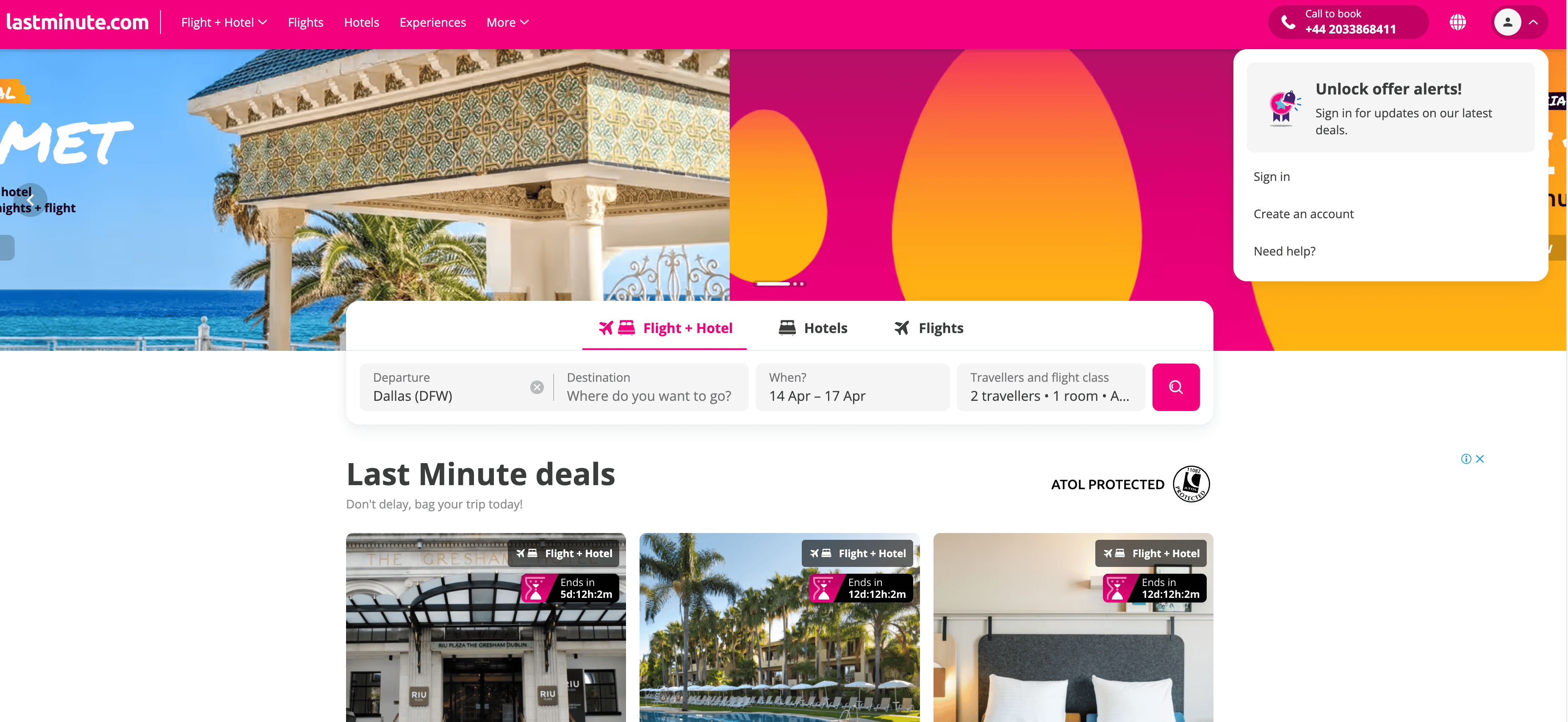 Capture d'écran de Lastminute.com