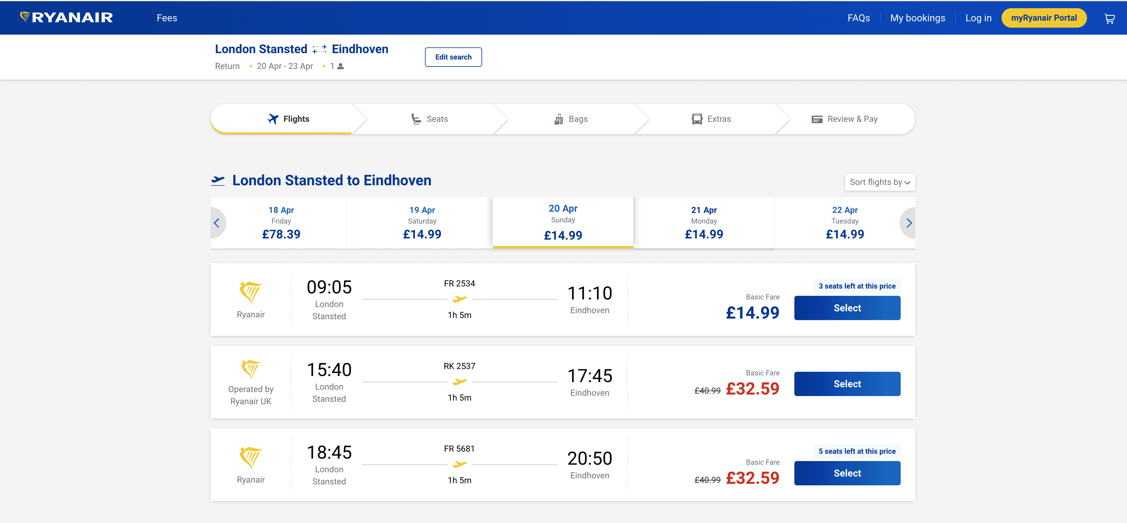Flight Search Result Screenshot
