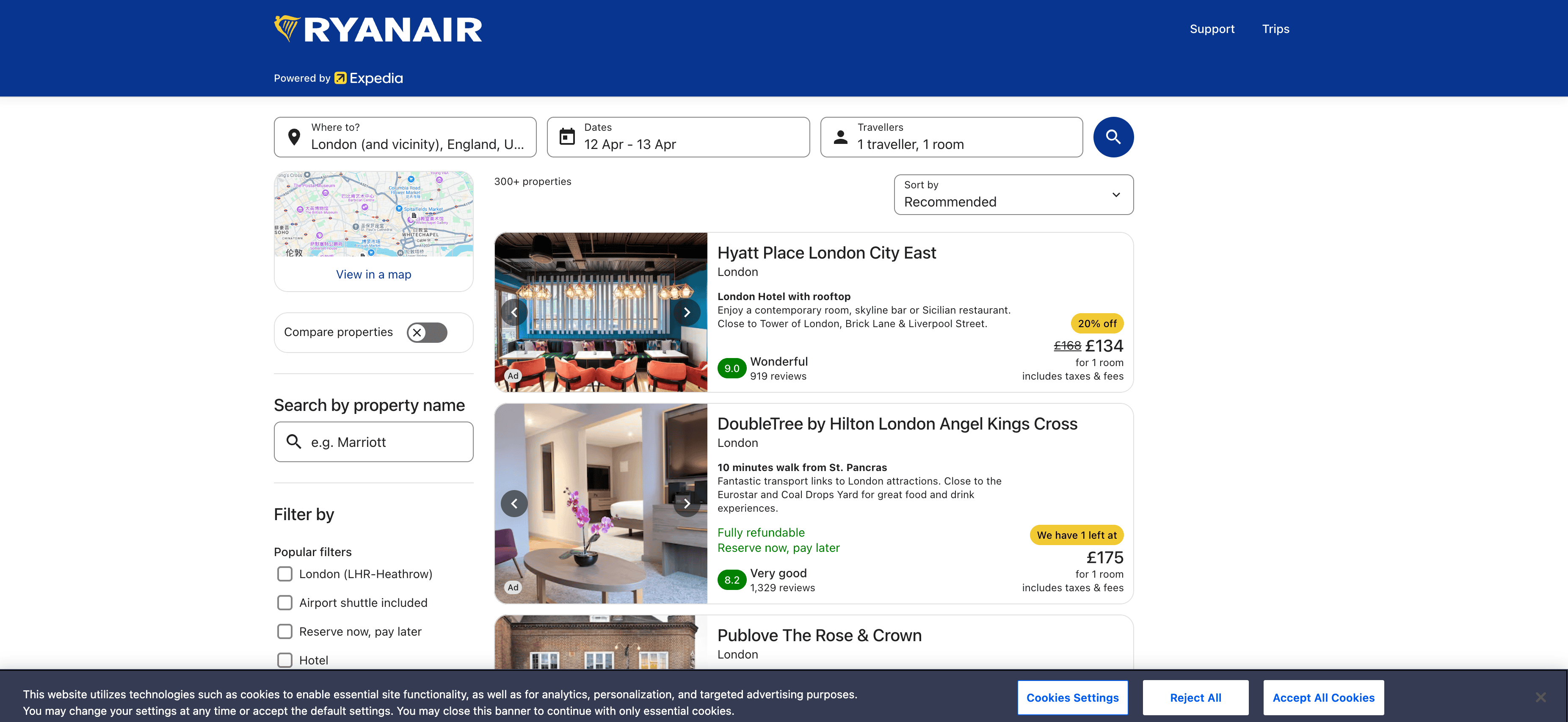 Hotel Search Result Screenshot