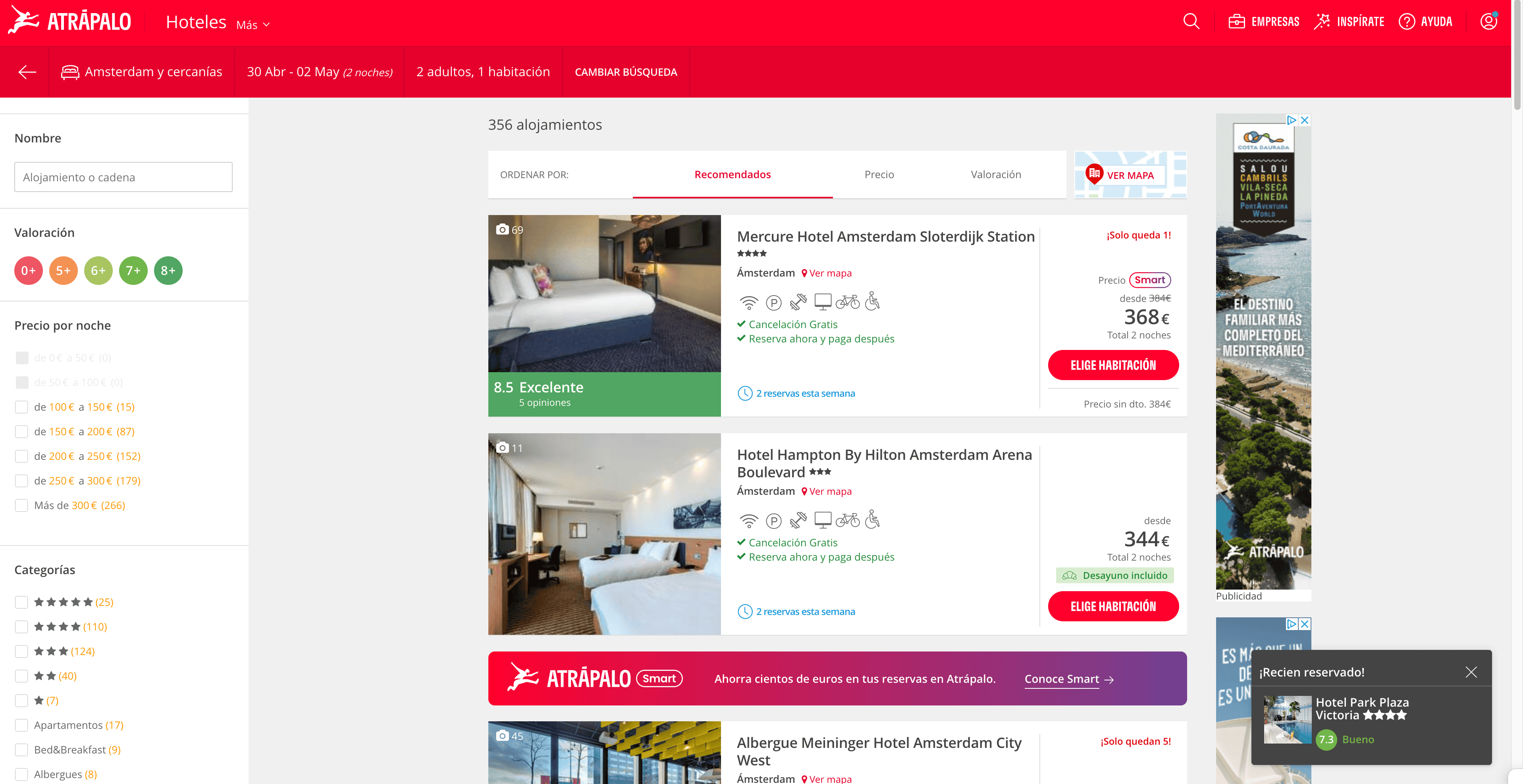 Captura de pantalla de Listado de Hoteles
