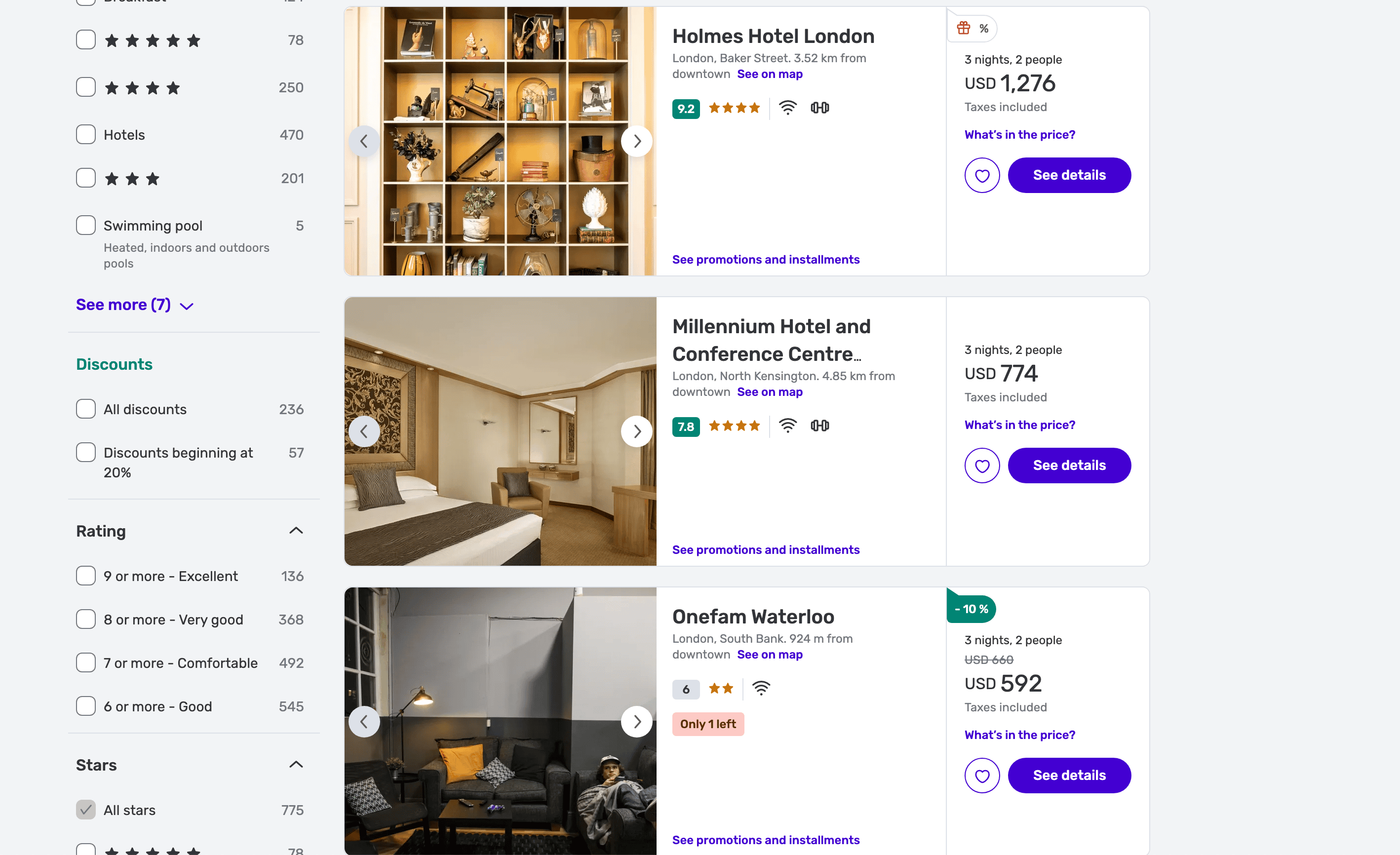Screenshot Risultato Ricerca Hotel