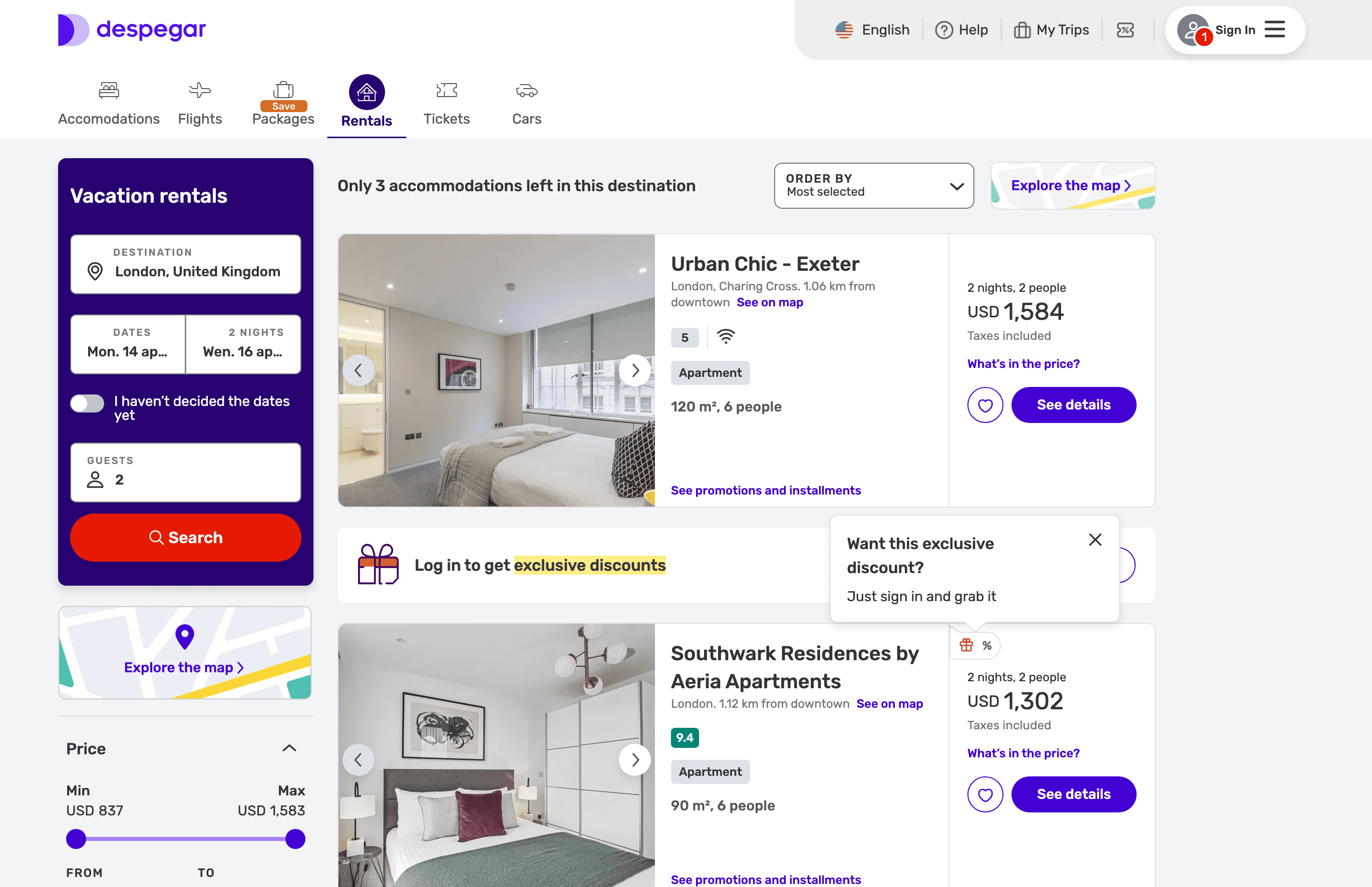 Screenshot Risultato Ricerca Noleggio