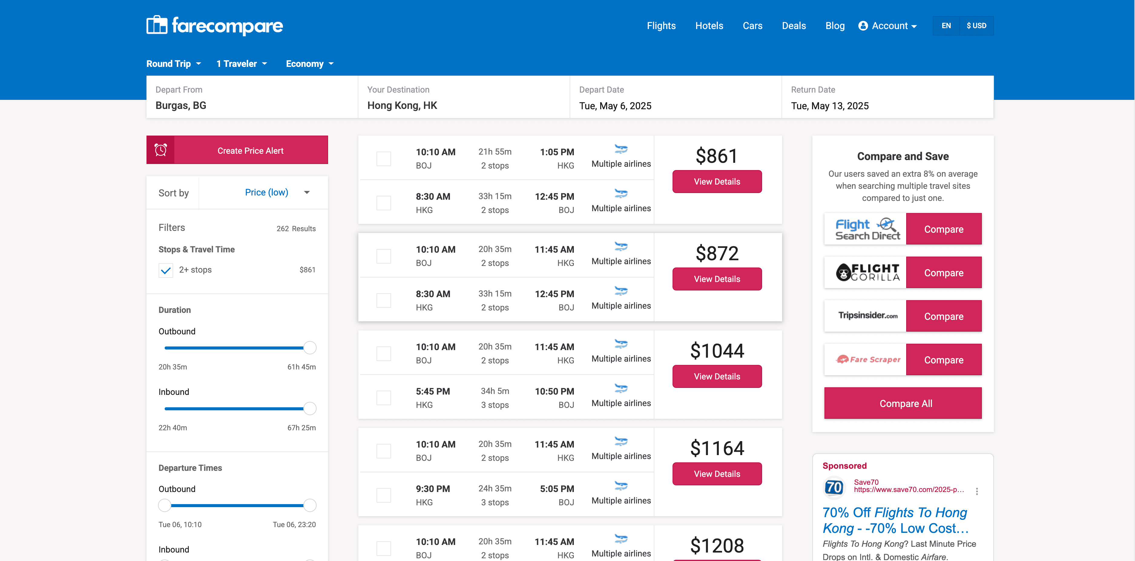 Flight Search Result Screenshot