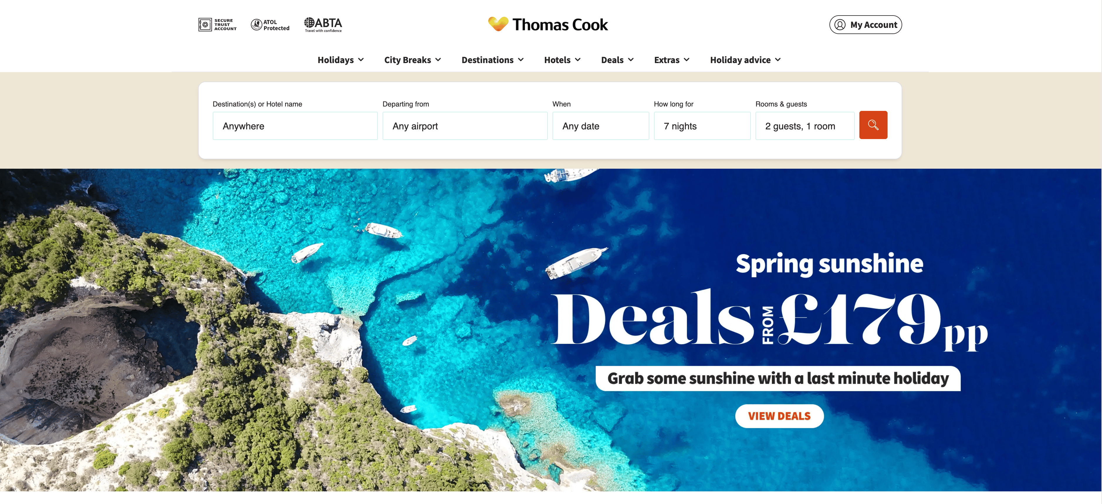 Capture d'écran Thomas Cook