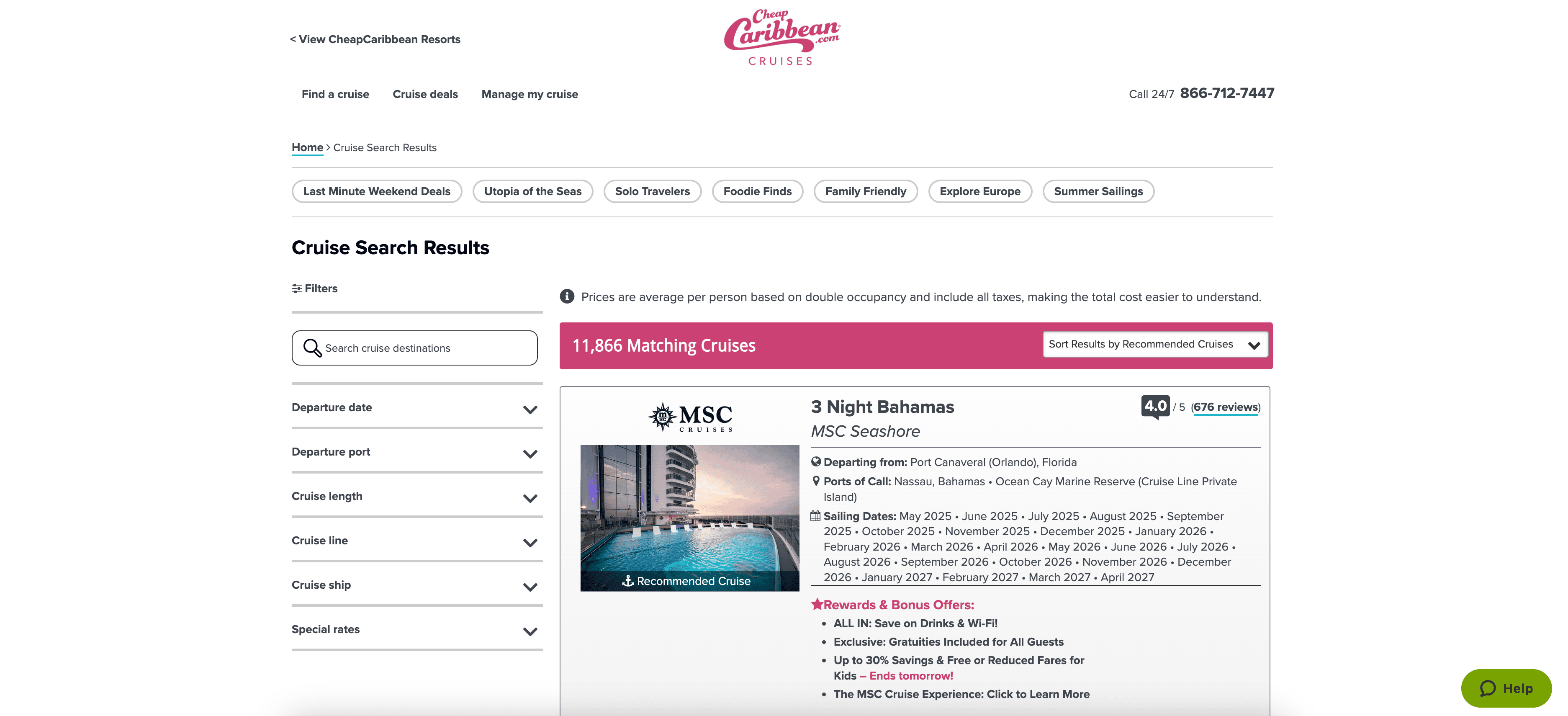 Cruise Search Result Screenshot