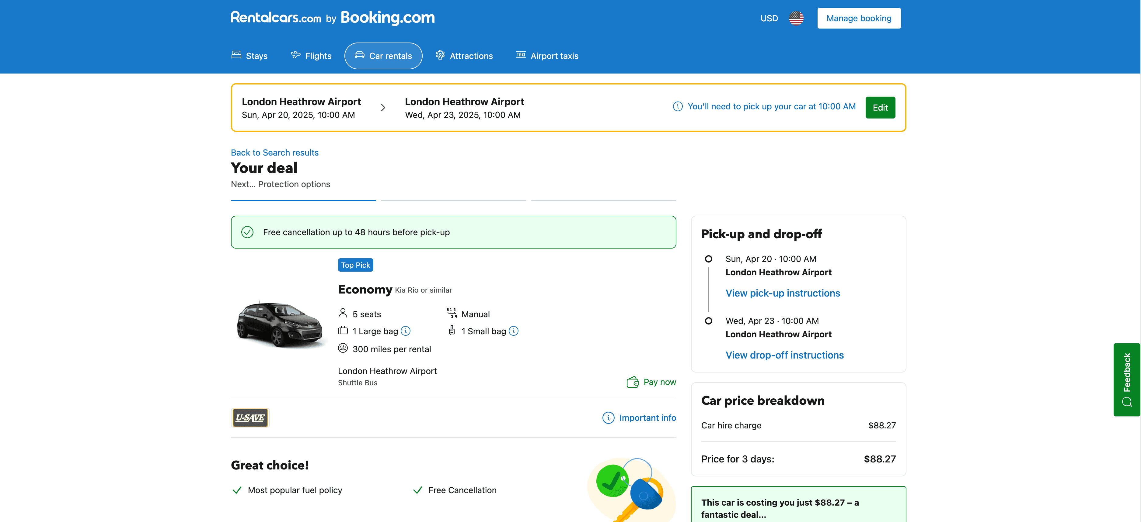 Boekingssamenvatting Screenshot