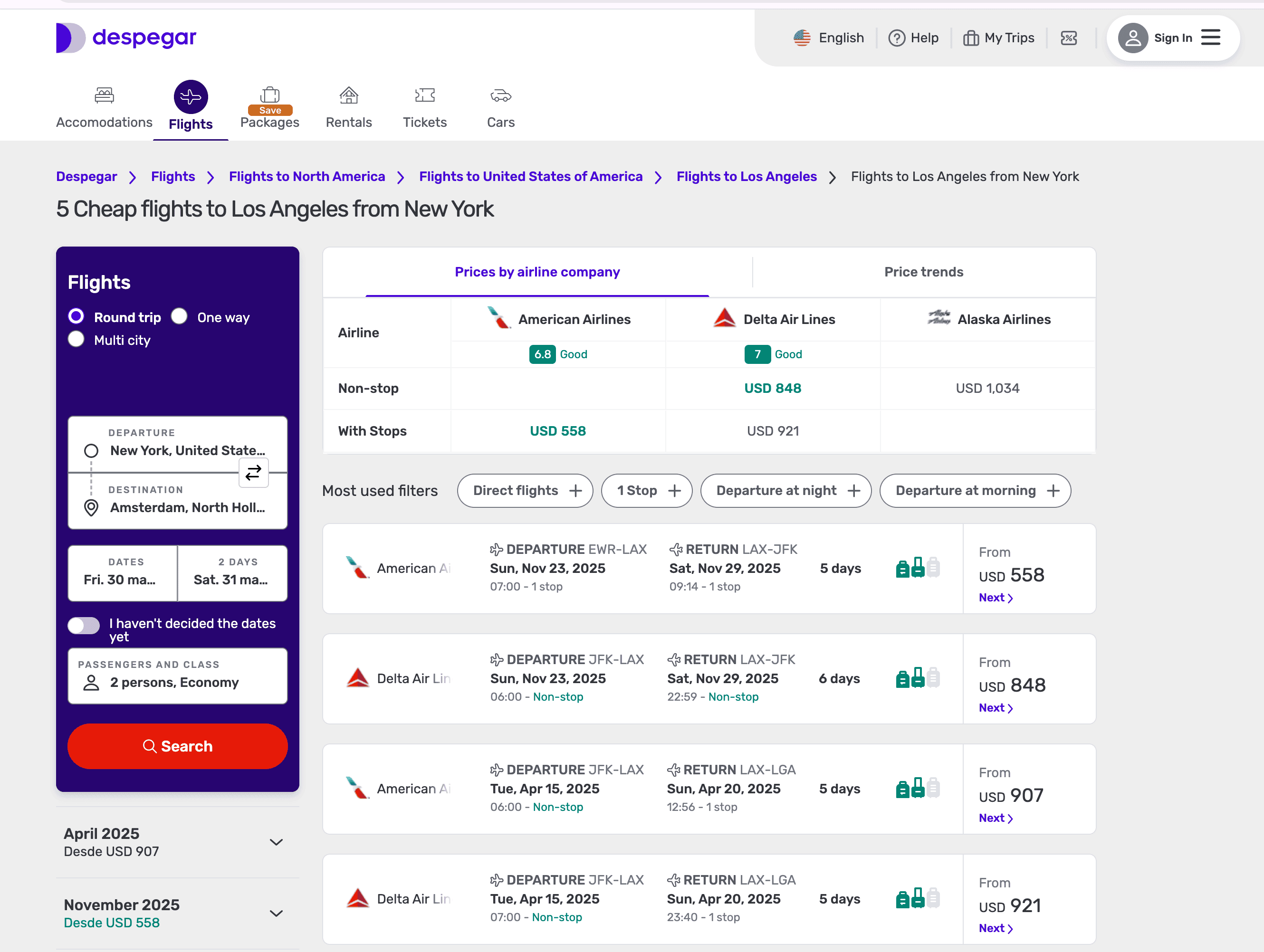 Flight Search Result Screenshot