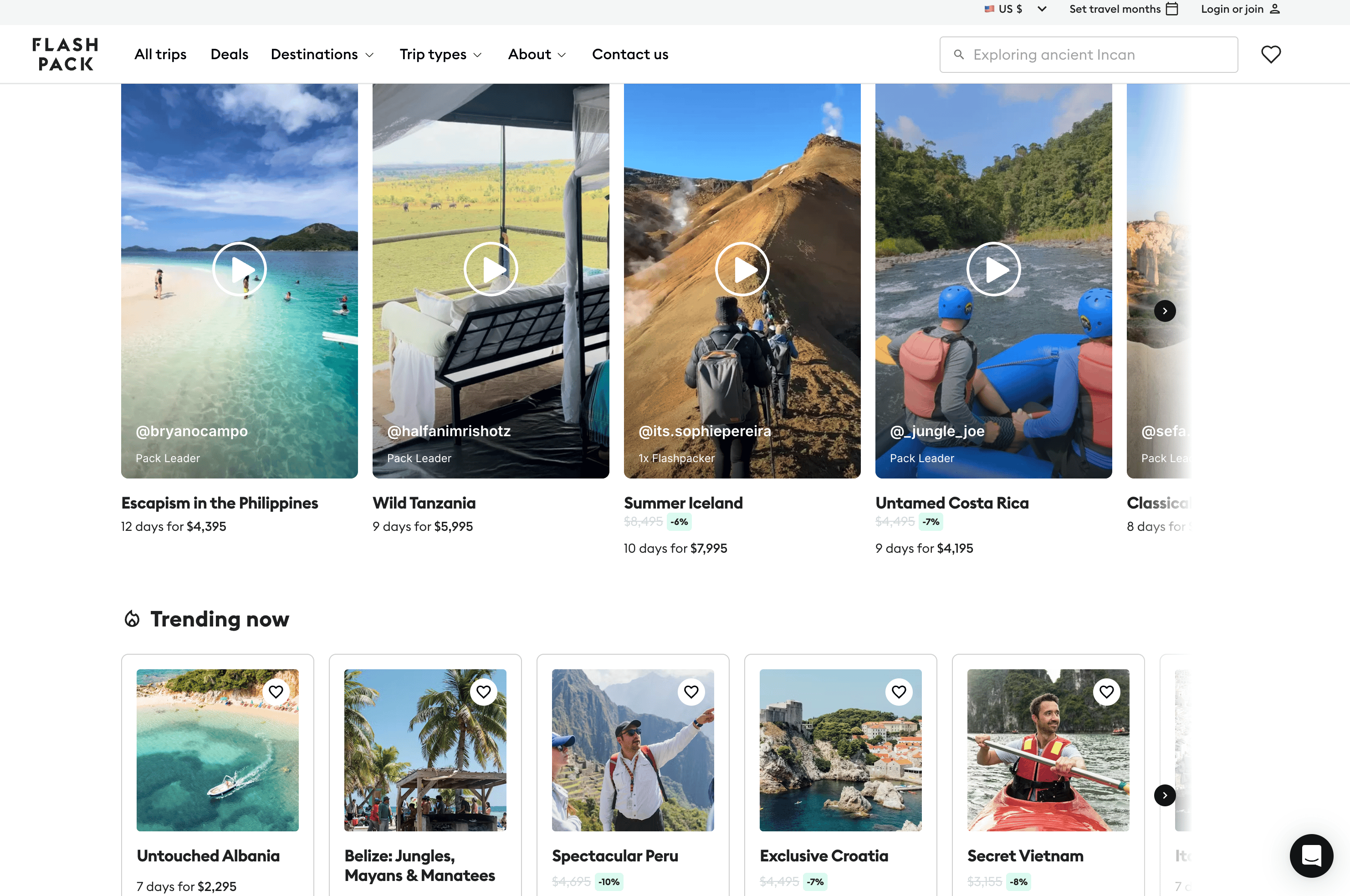 Captura de pantalla de Listado de Viajes