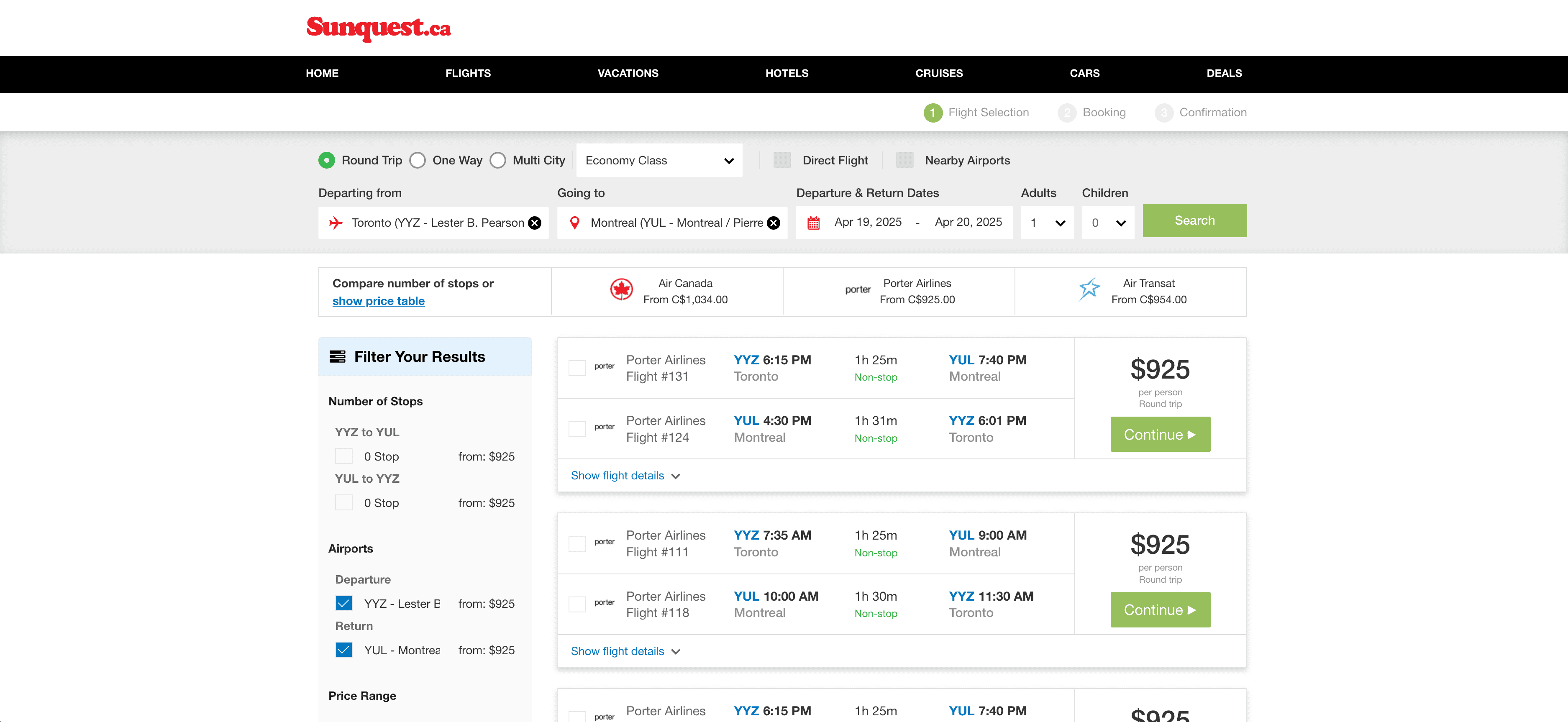 Sunquest Hotel Search Result Screenshot