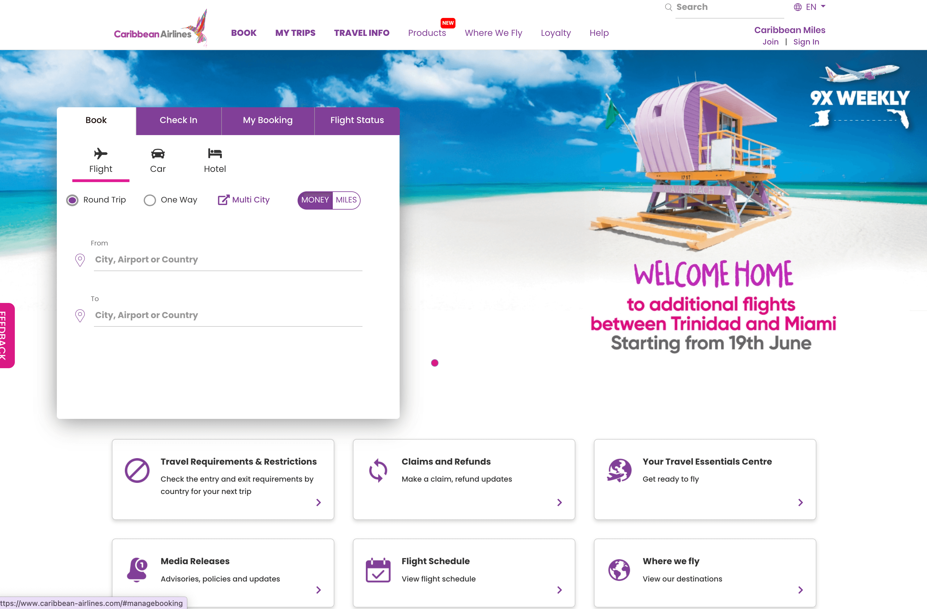Caribbean Airlines Homepage