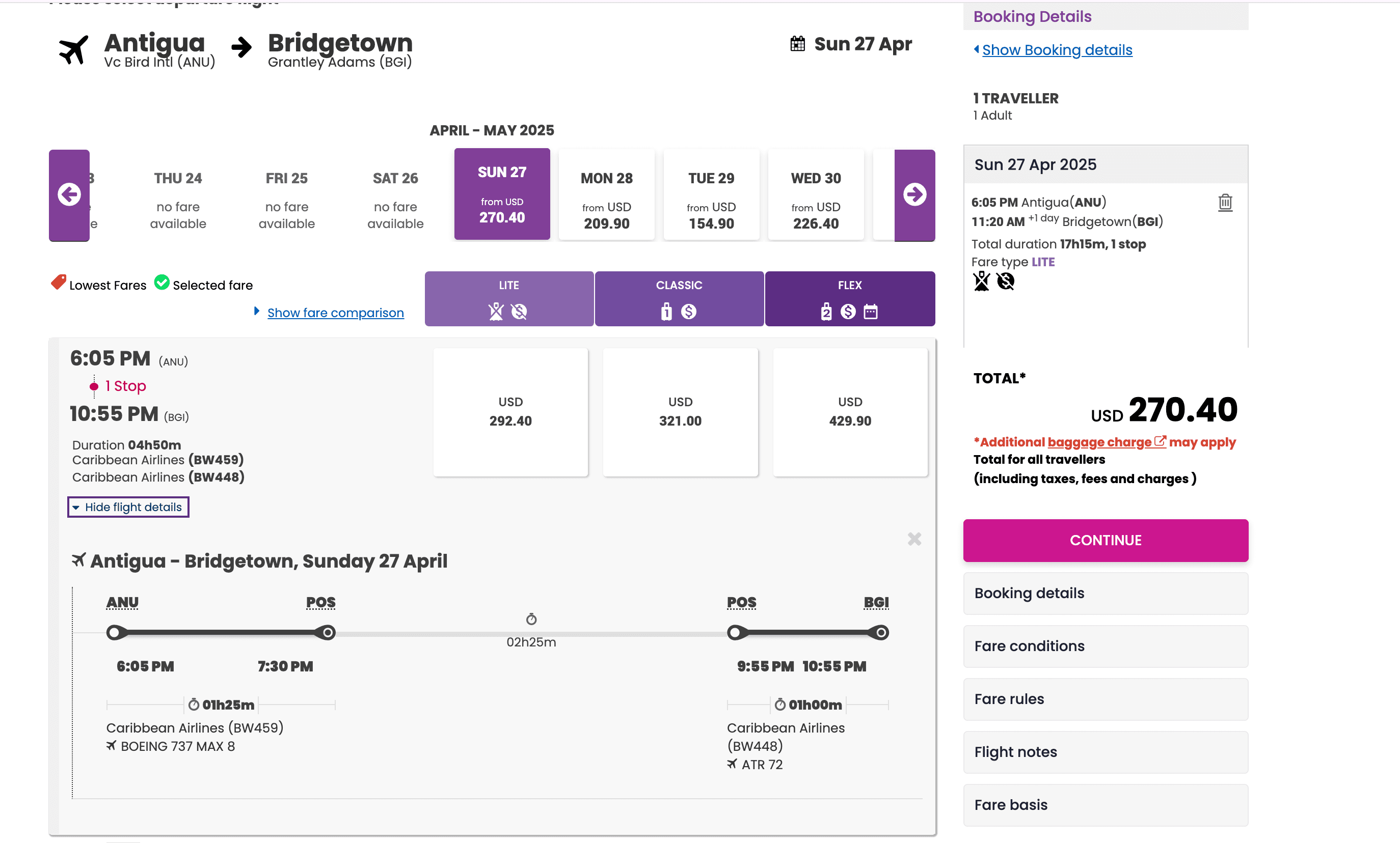 Caribbean Airlines Flight Details