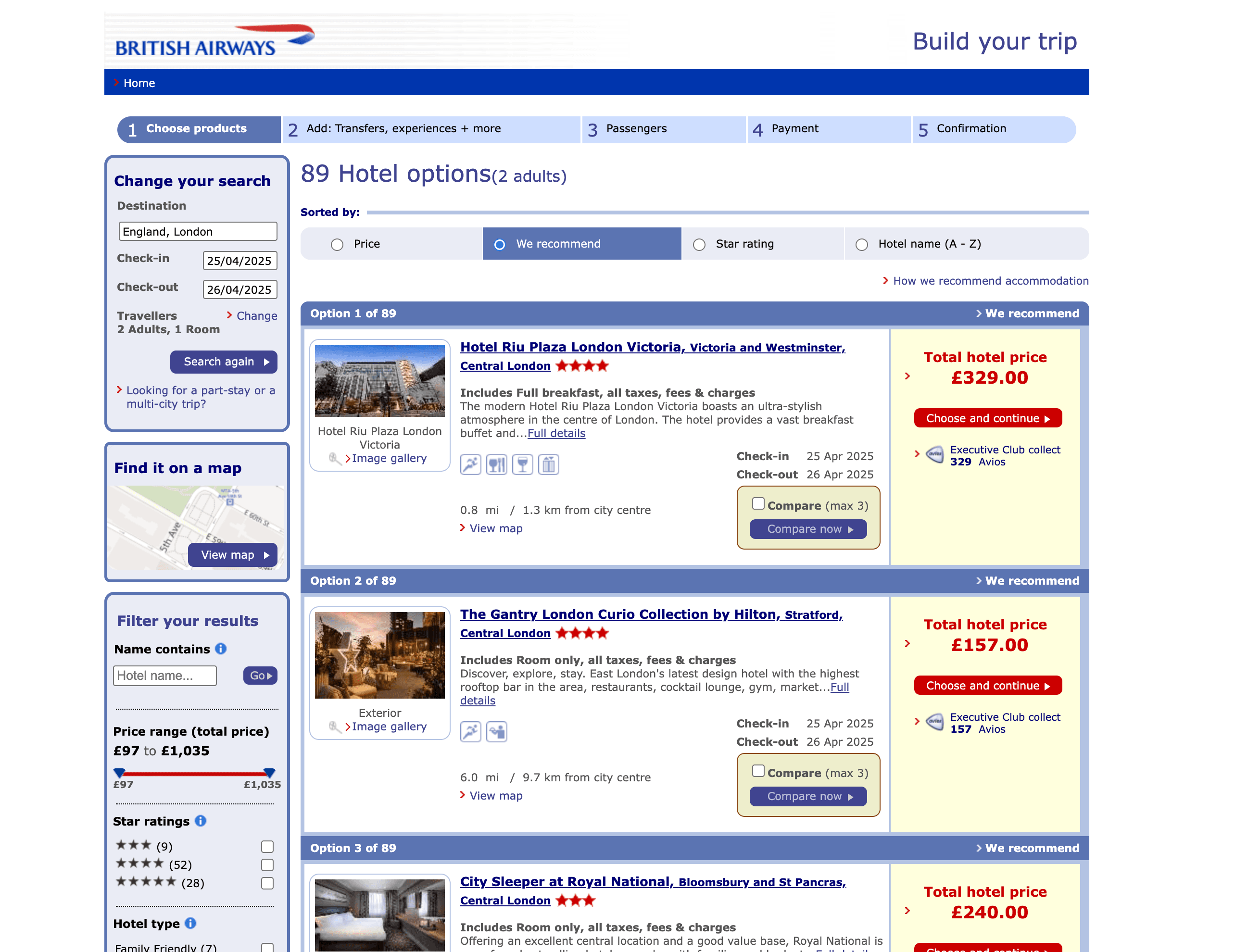 Hotel Search Results Screenshot