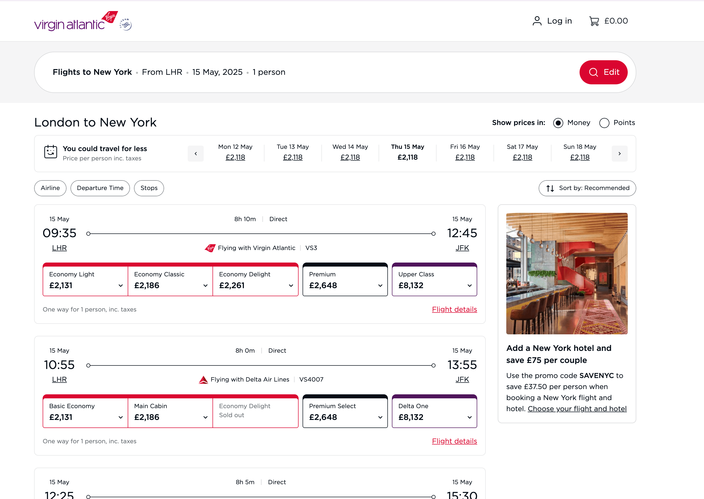 Flight Search Results Screenshot