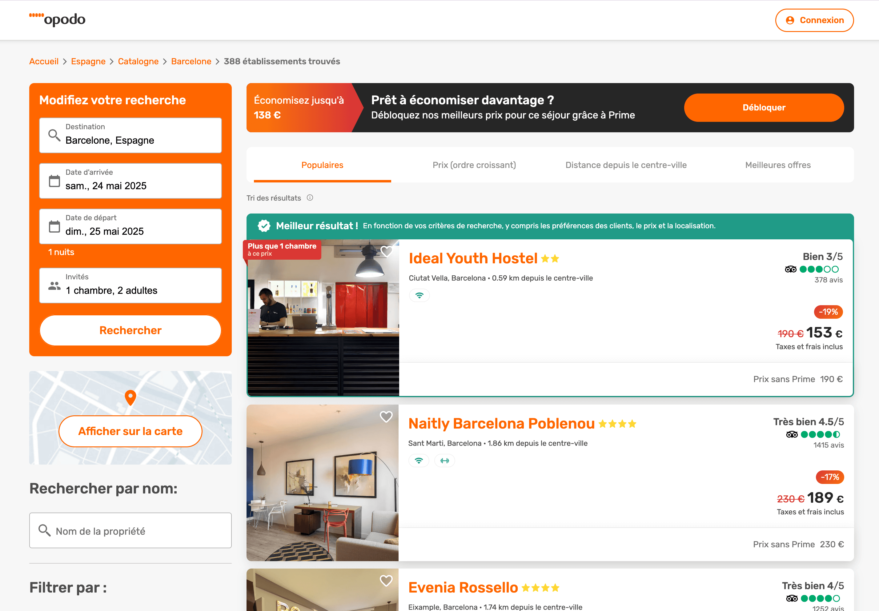 Opodo Hotel Search Results Screenshot