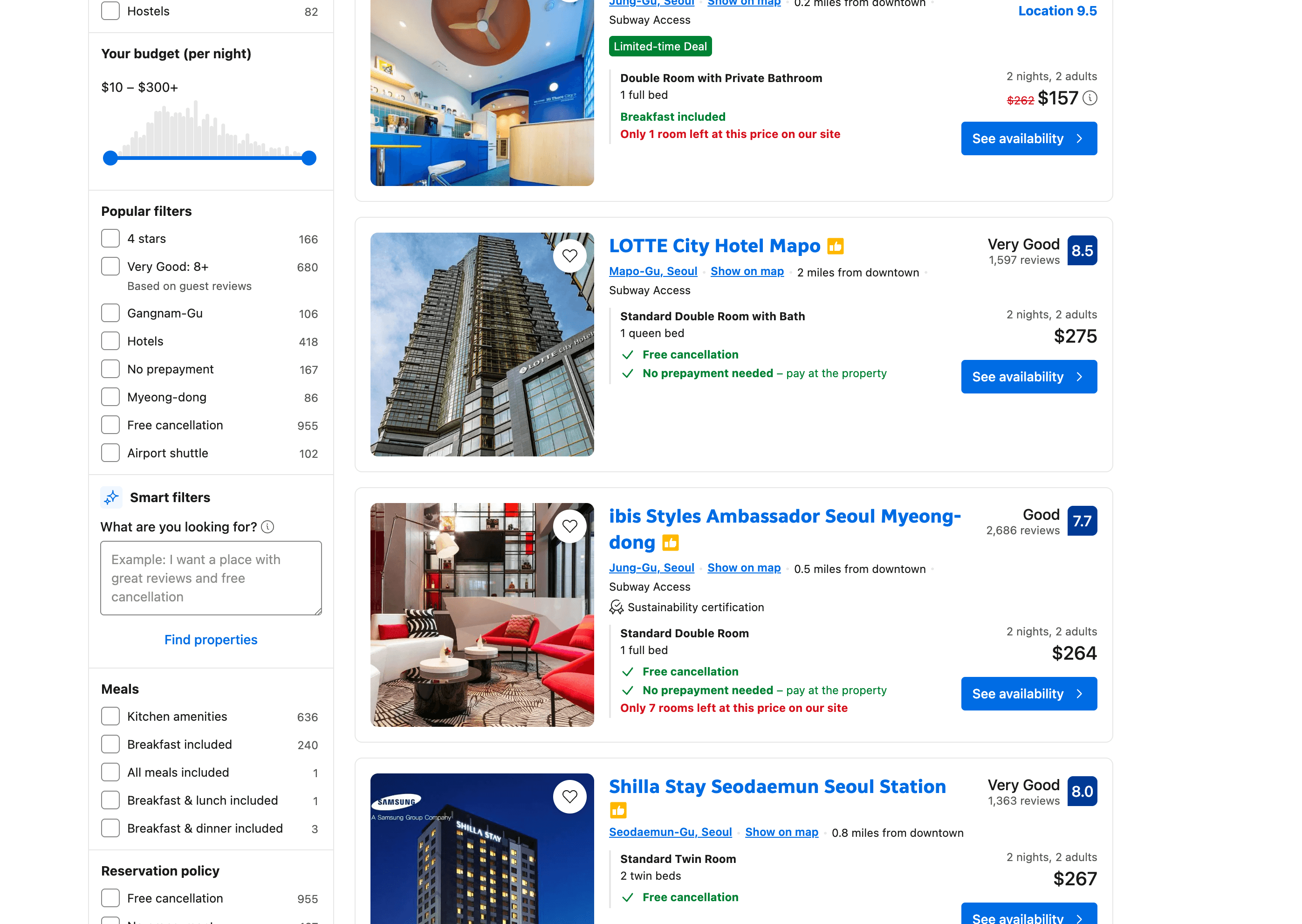 Hotel Search Results Screenshot