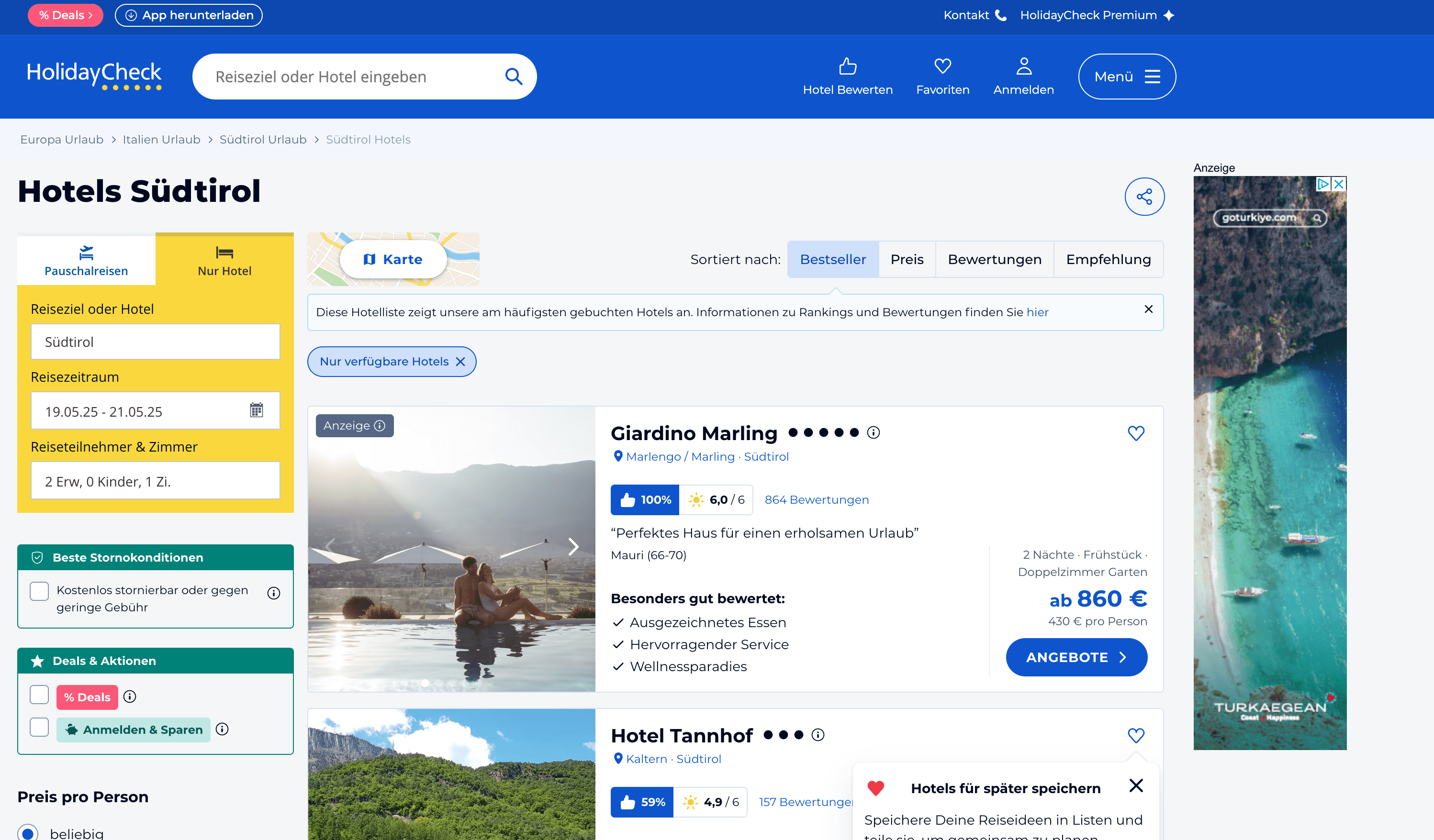 HolidayCheck Hotel Search Results