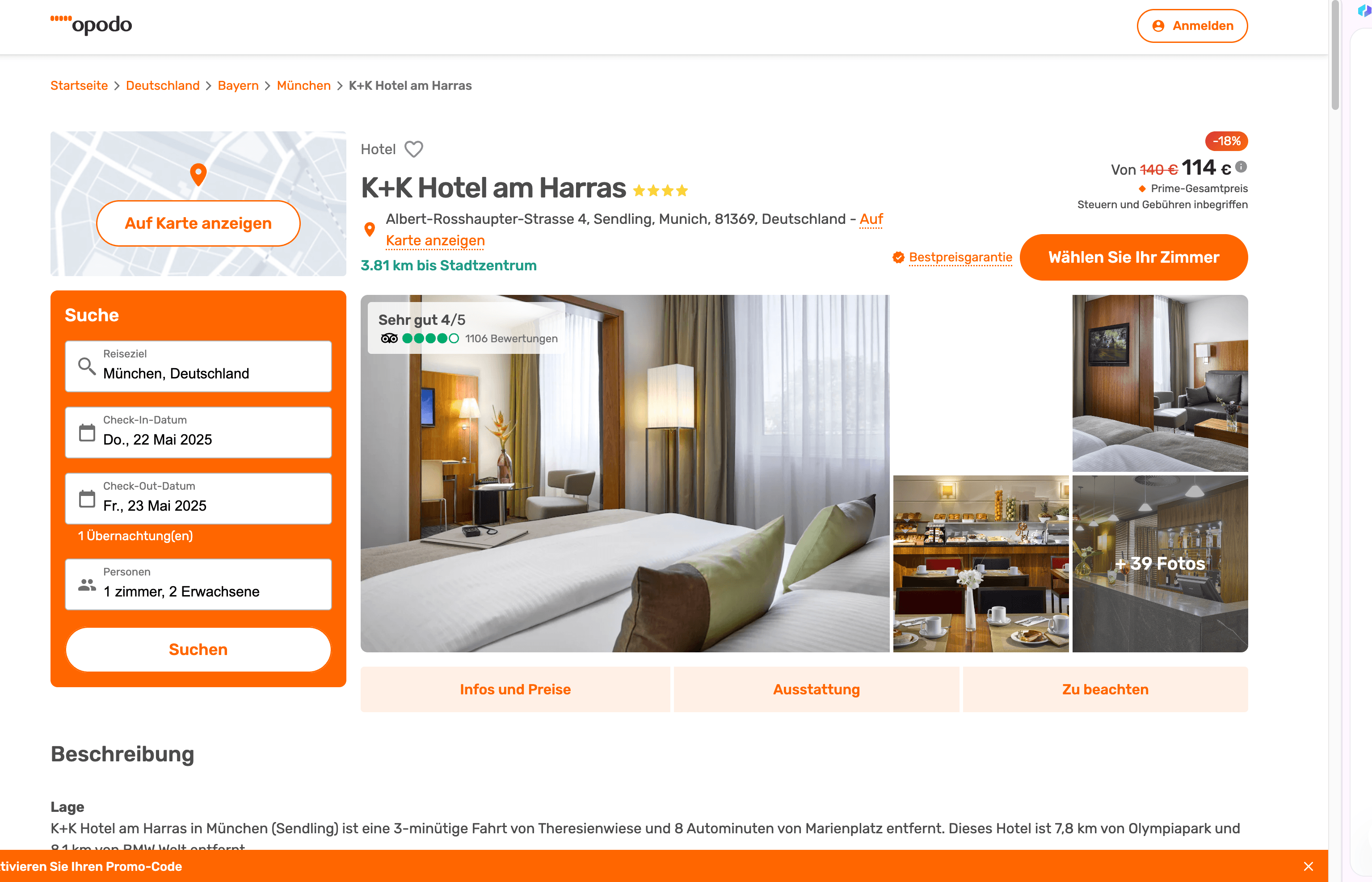 Opodo.de Hotel Details Screenshot