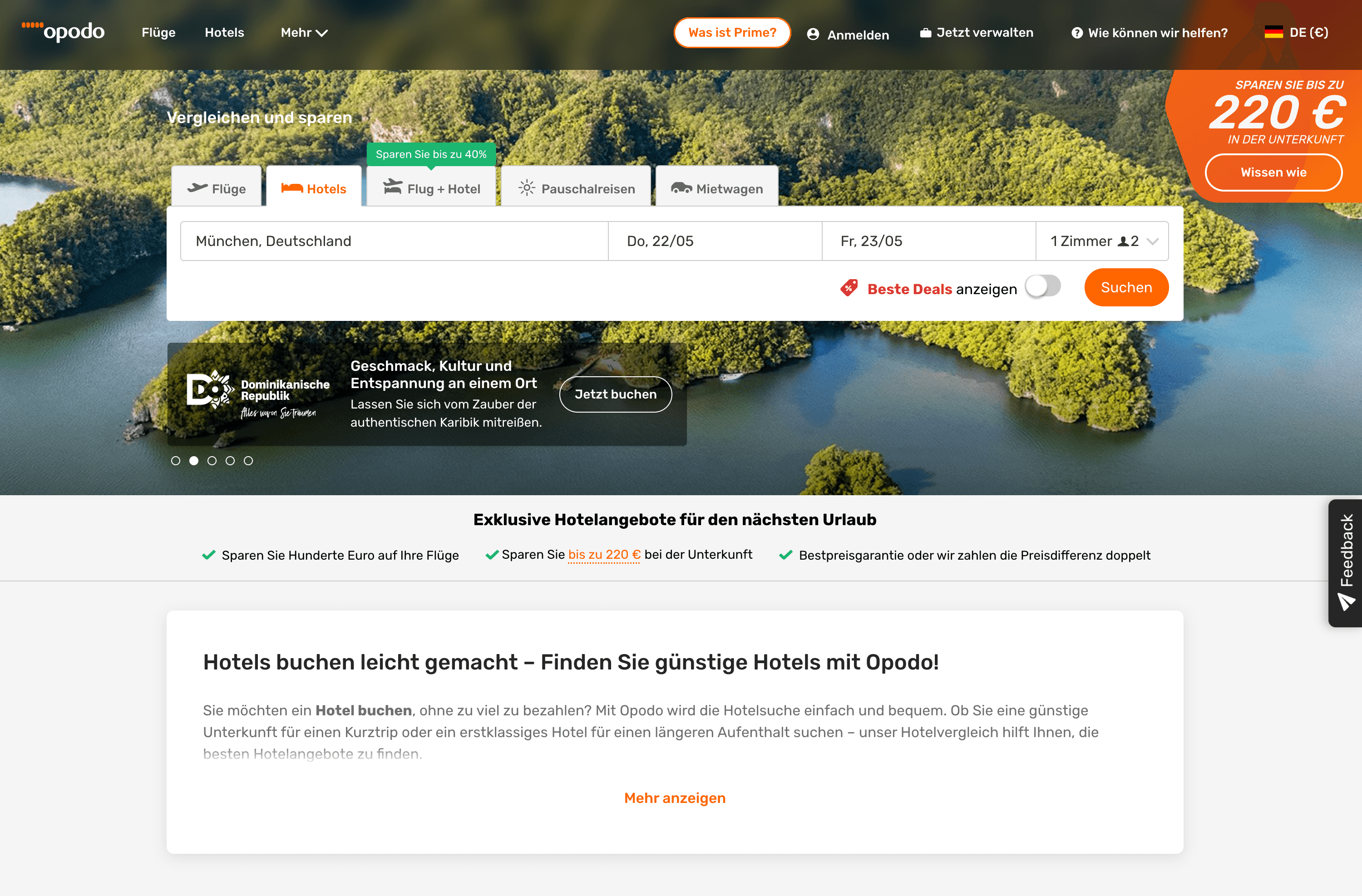 Opodo.de Homepage Screenshot