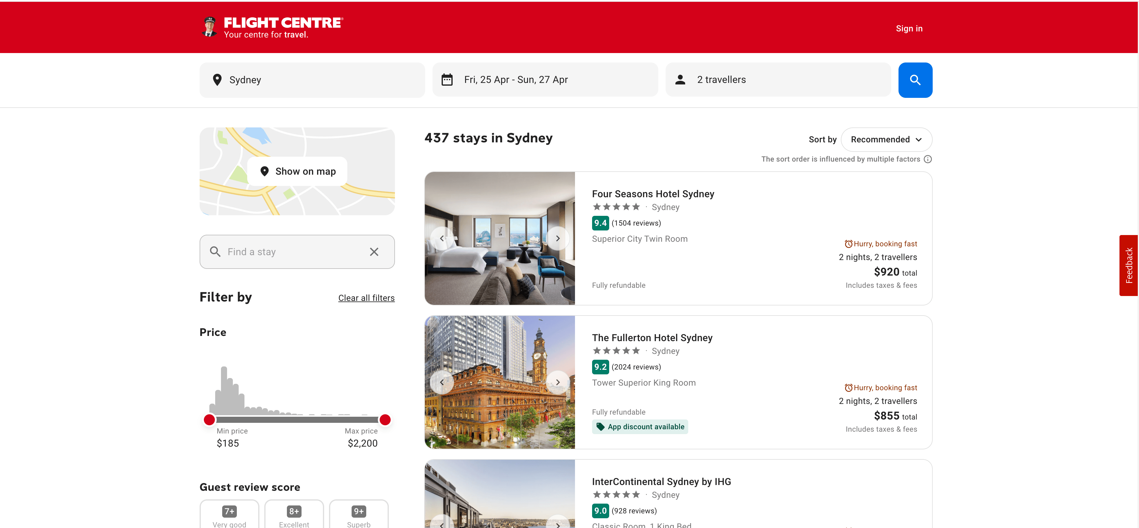 Hotel Search Results