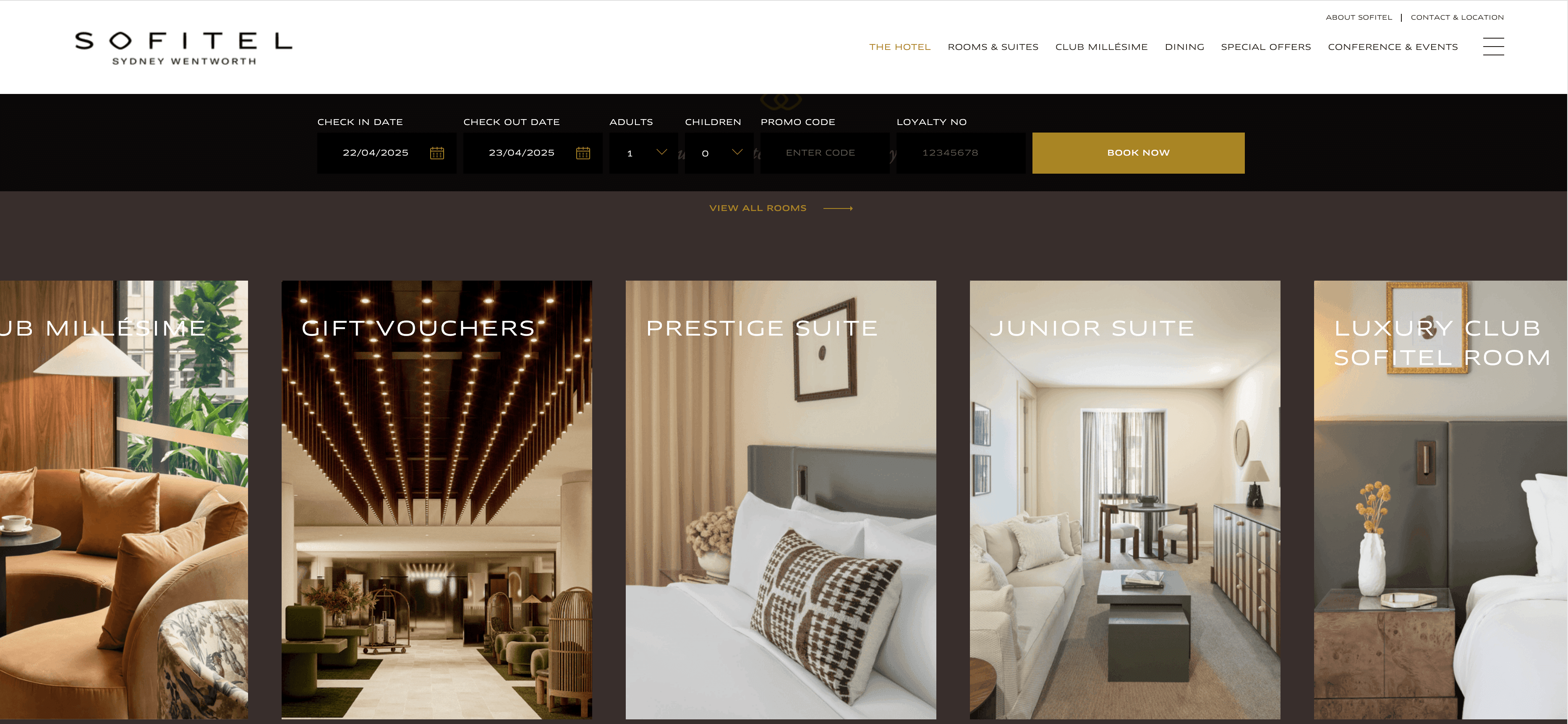 Sofitel Sydney Hotel Homepage Screenshot