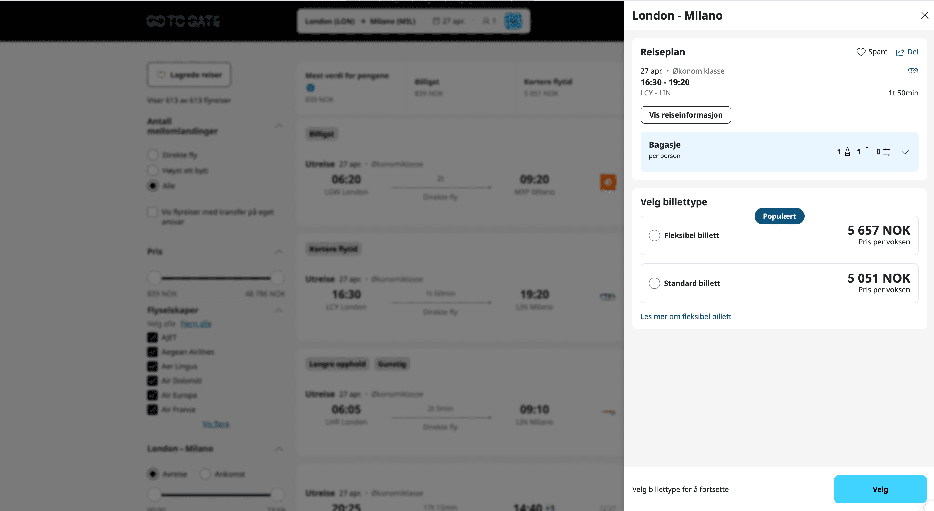 Gotogate Flight Details Screenshot