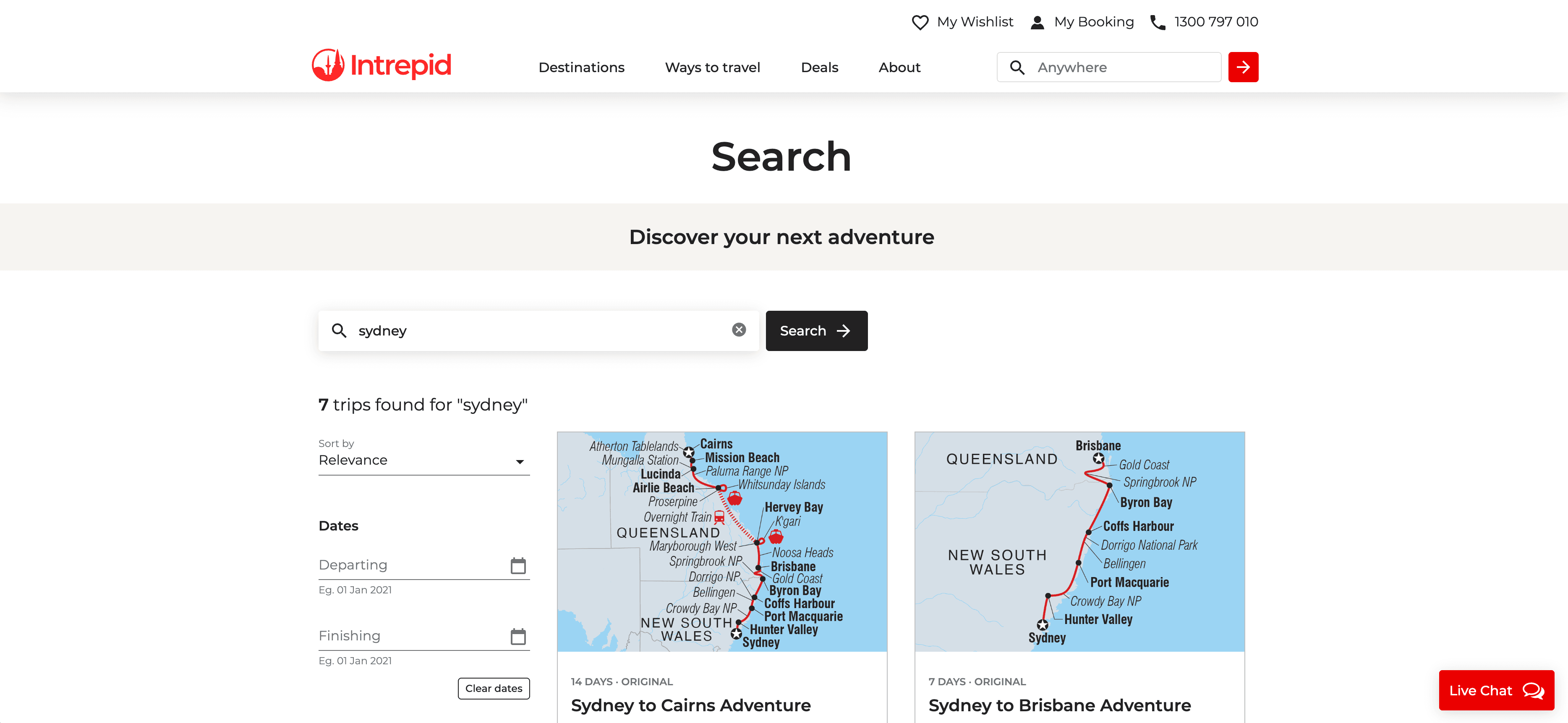 Intrepid Travel Tour Search Result Page