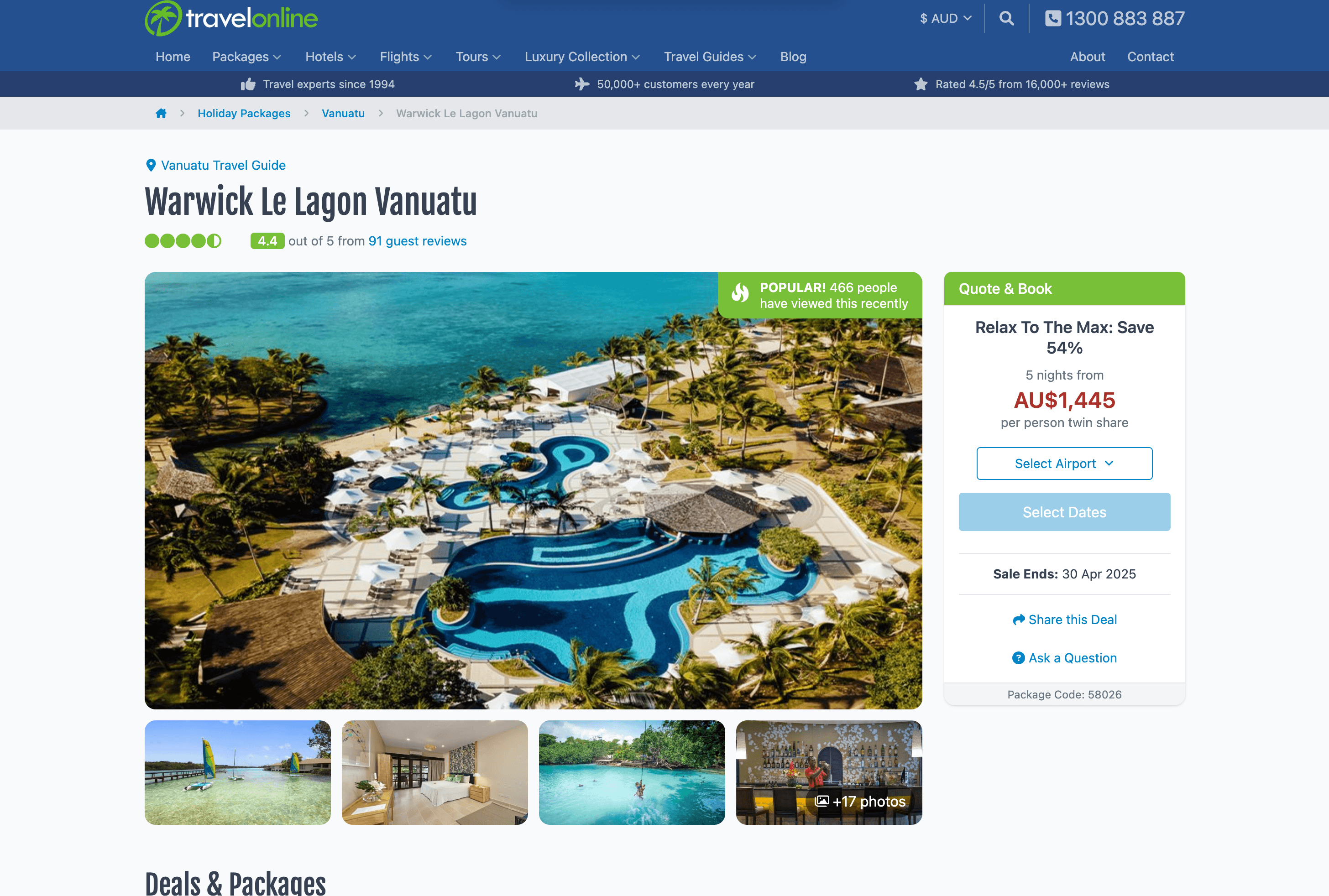 TravelOnline Deal Details Screenshot