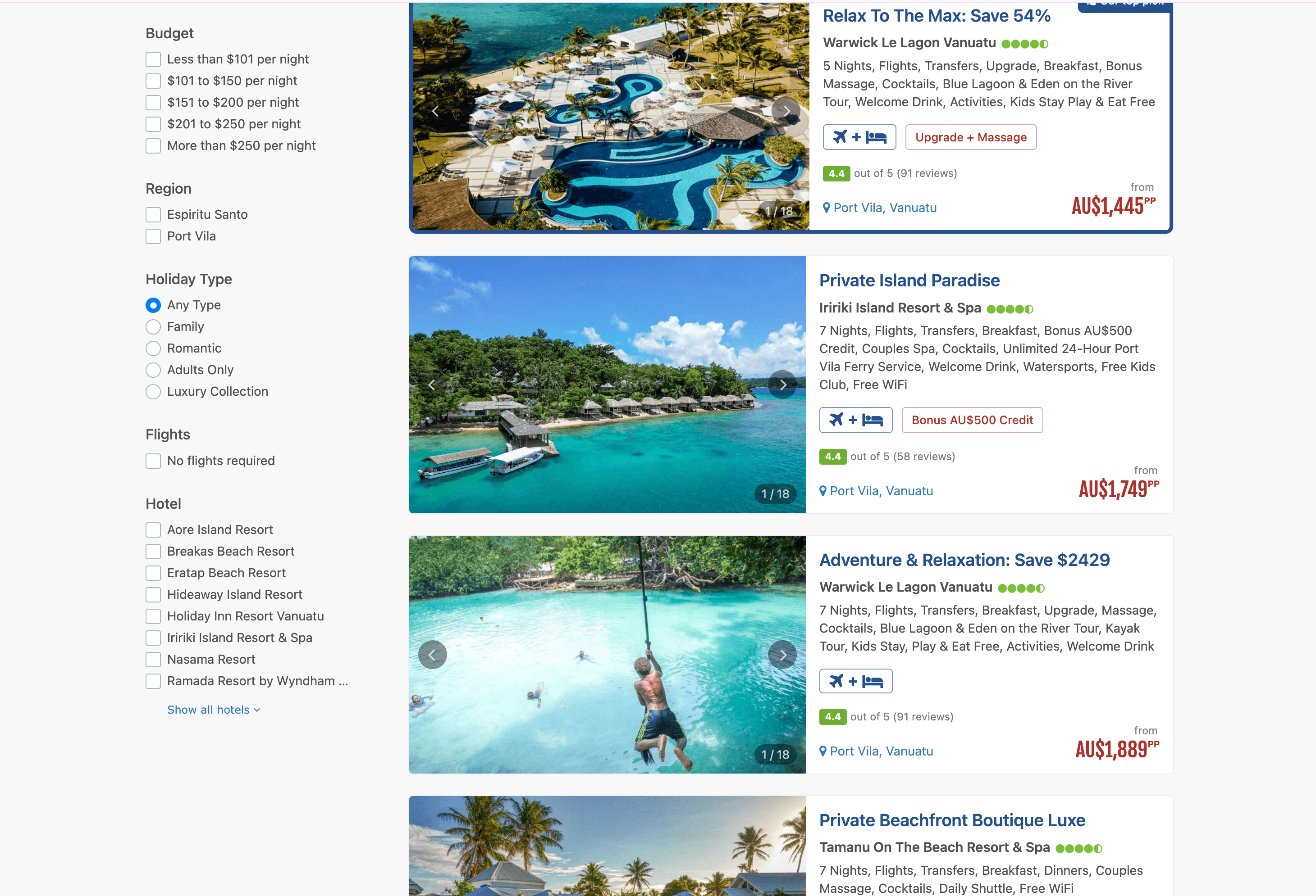 TravelOnline Deal Listing Screenshot