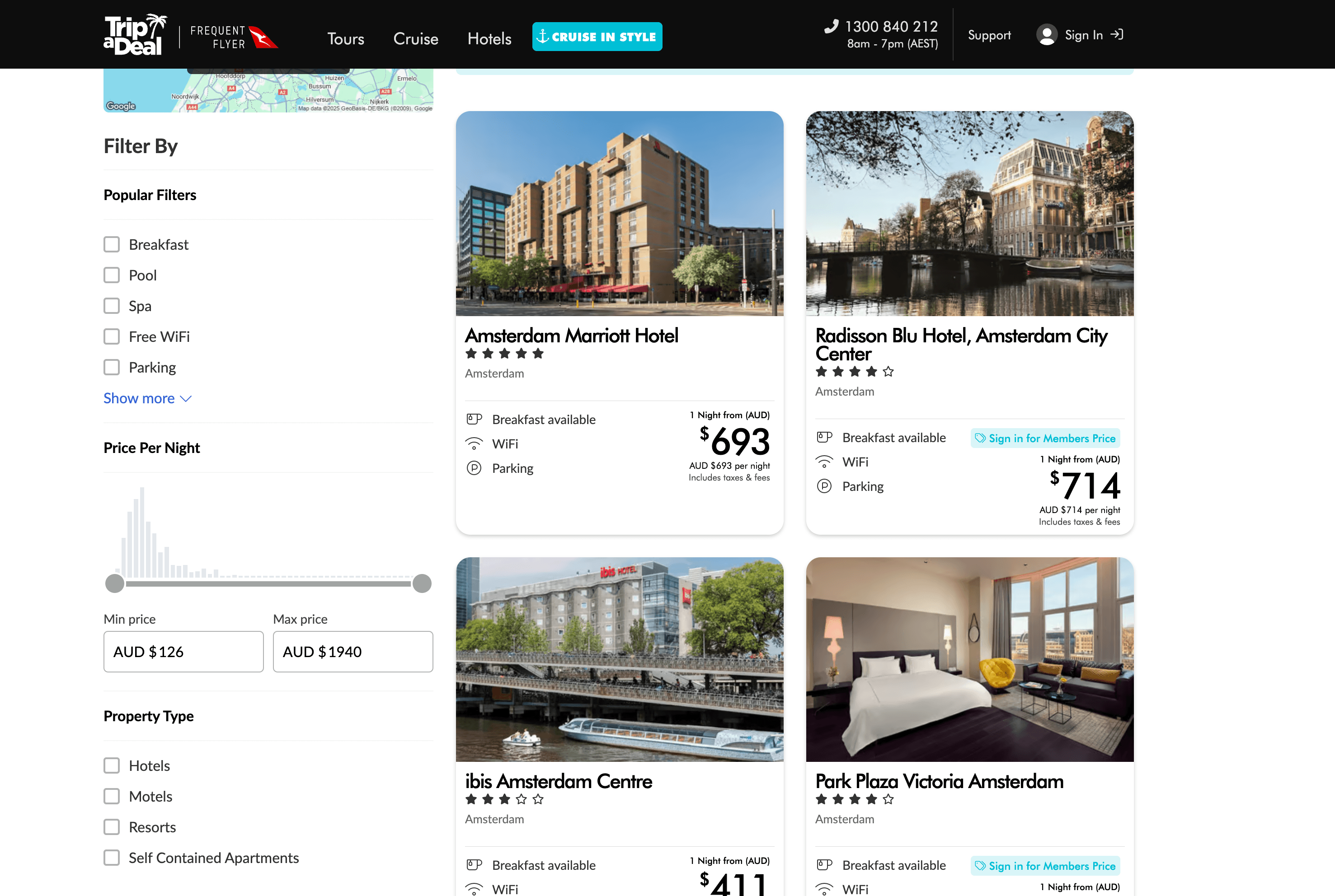 TripADeal Hotel Search Results Screenshot