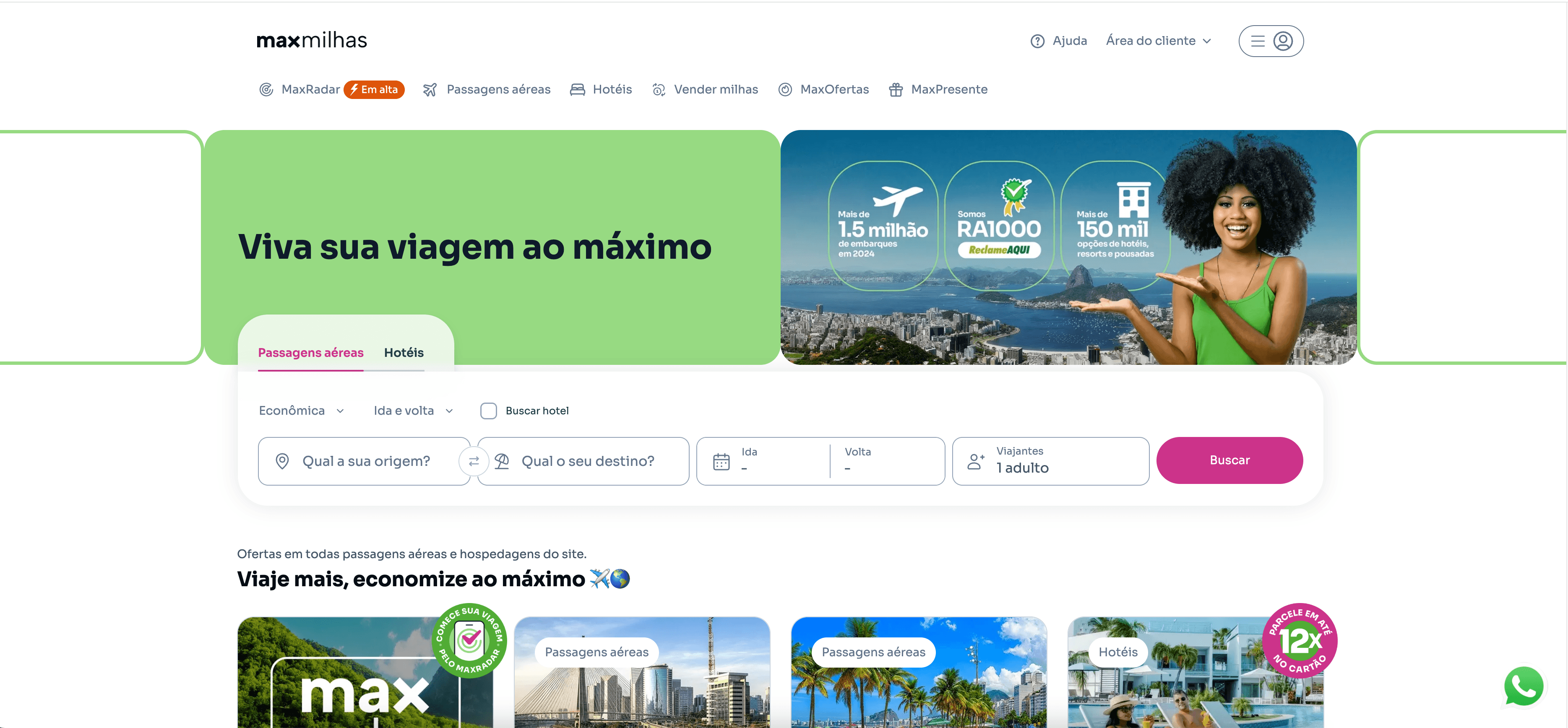 MaxMilhas Homepage Screenshot