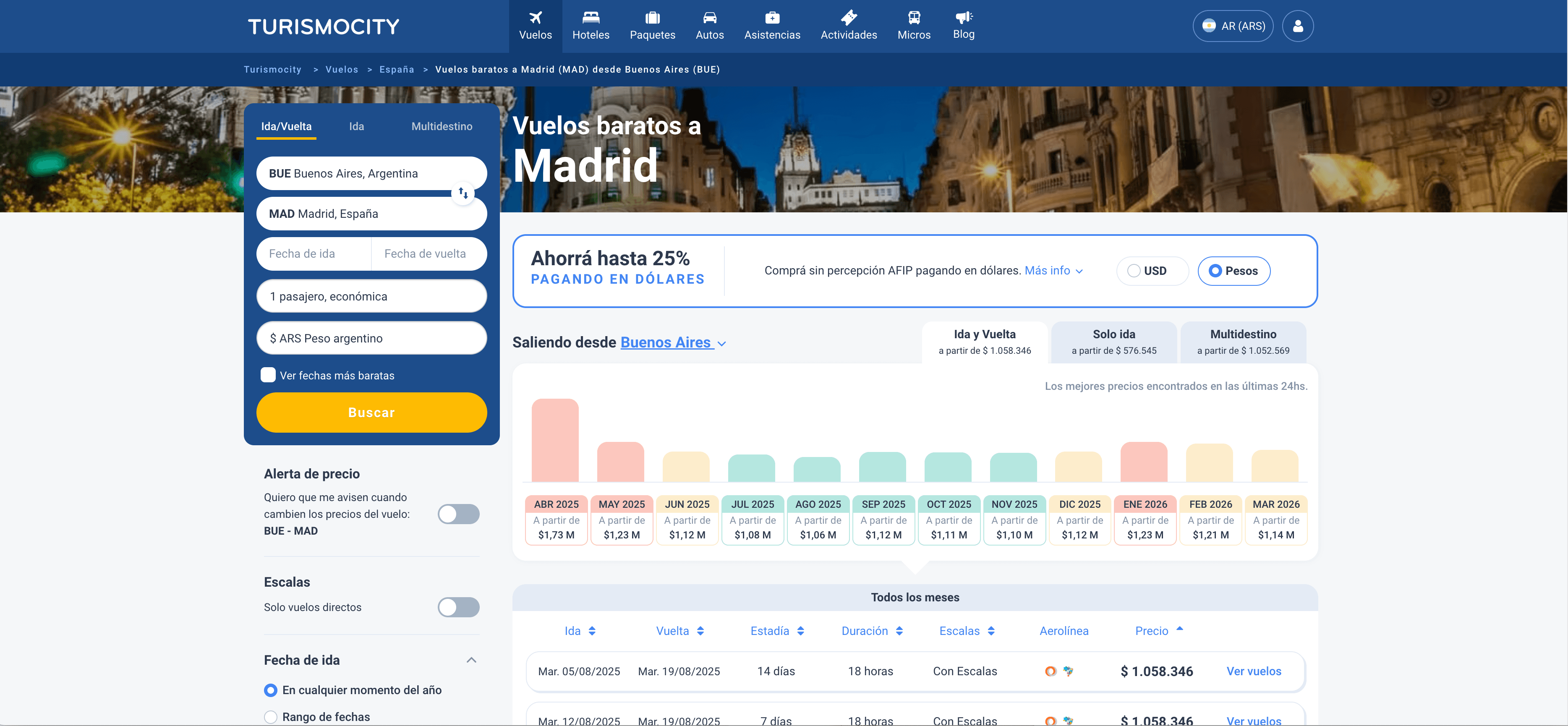 Flight Search Result Screenshot